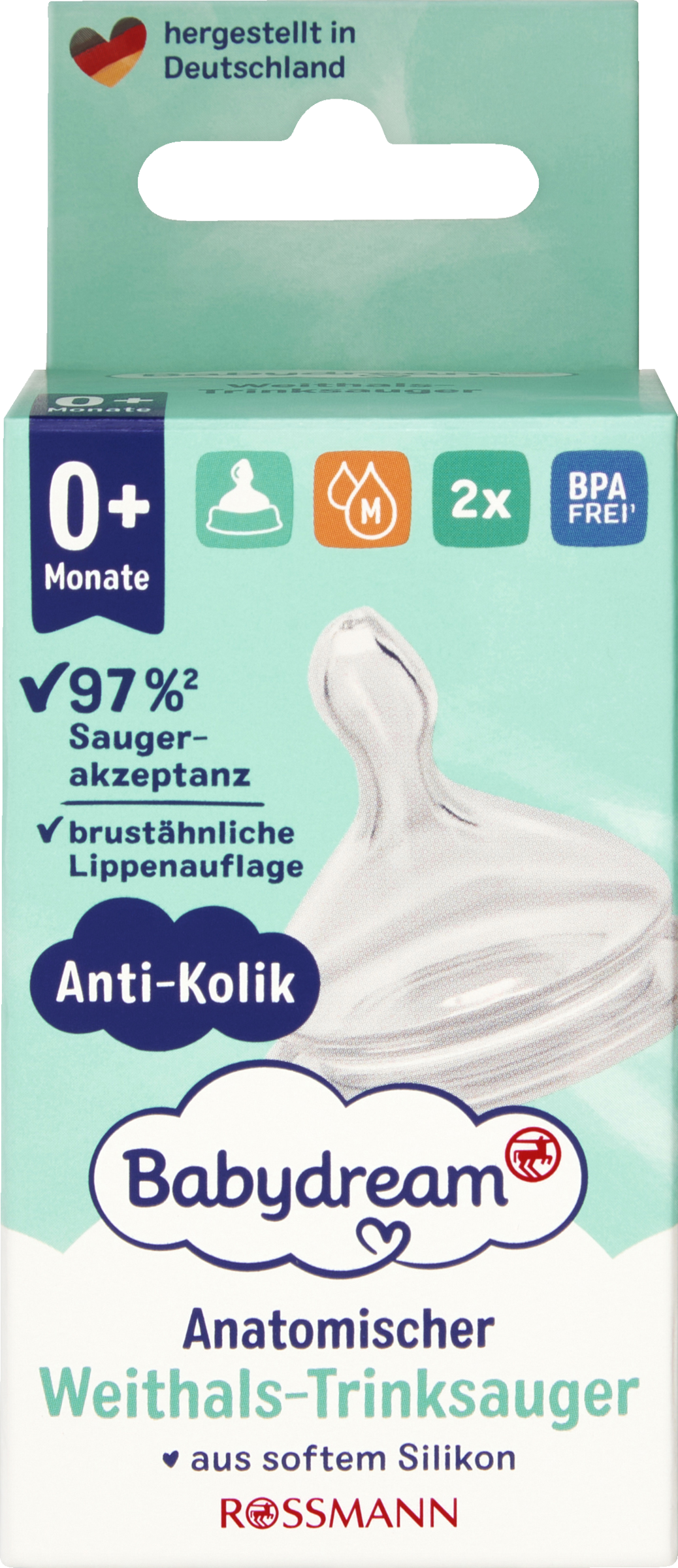 Babydream Drikkesut med bred åbning, str. M 0+ måneder