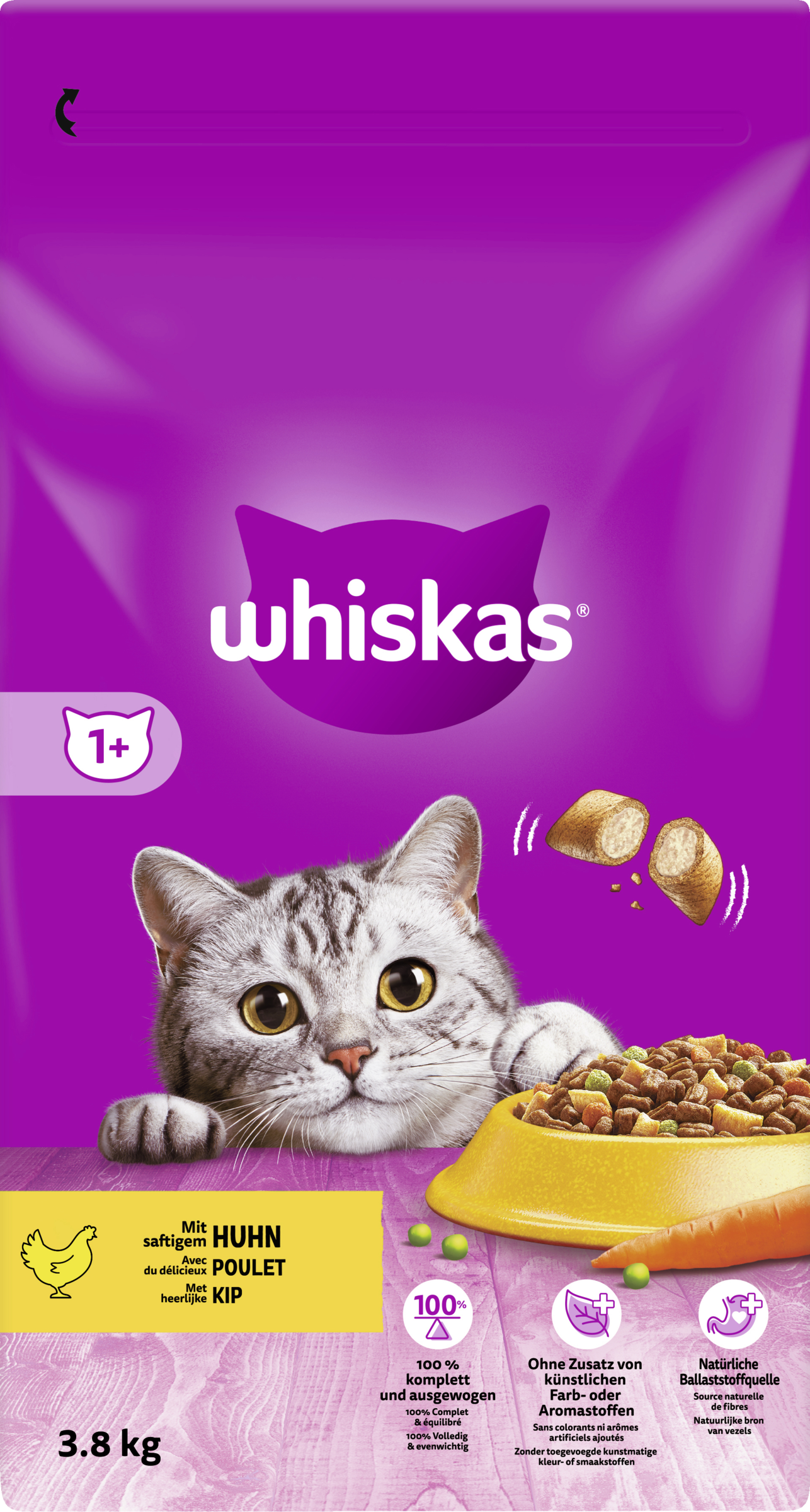 Whiskas 1+ med kylling, tørfoder