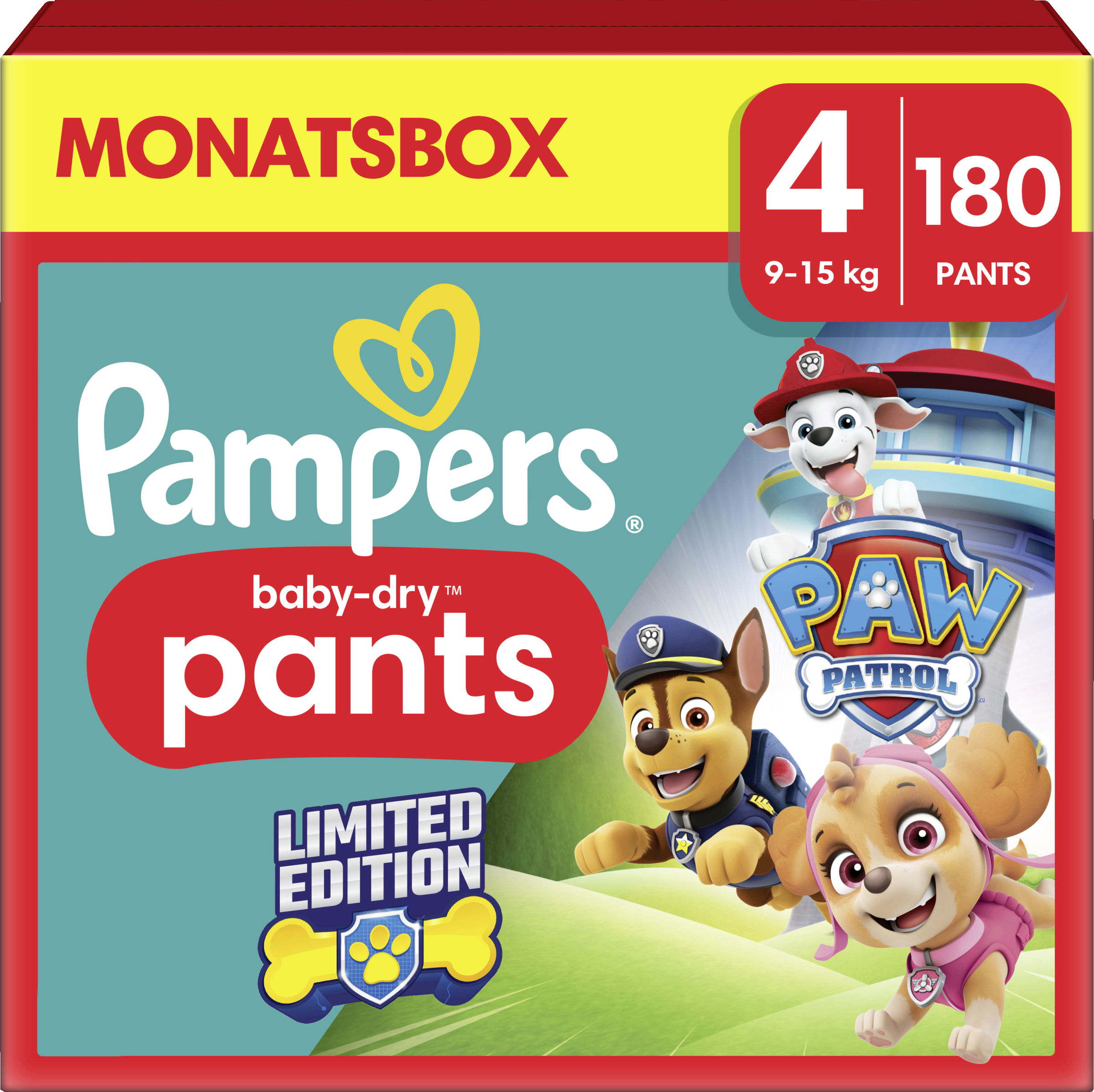 Pampers Baby Dry Nappy Pants Paw Patrol str. 4 (9-15 kg) månedsboks