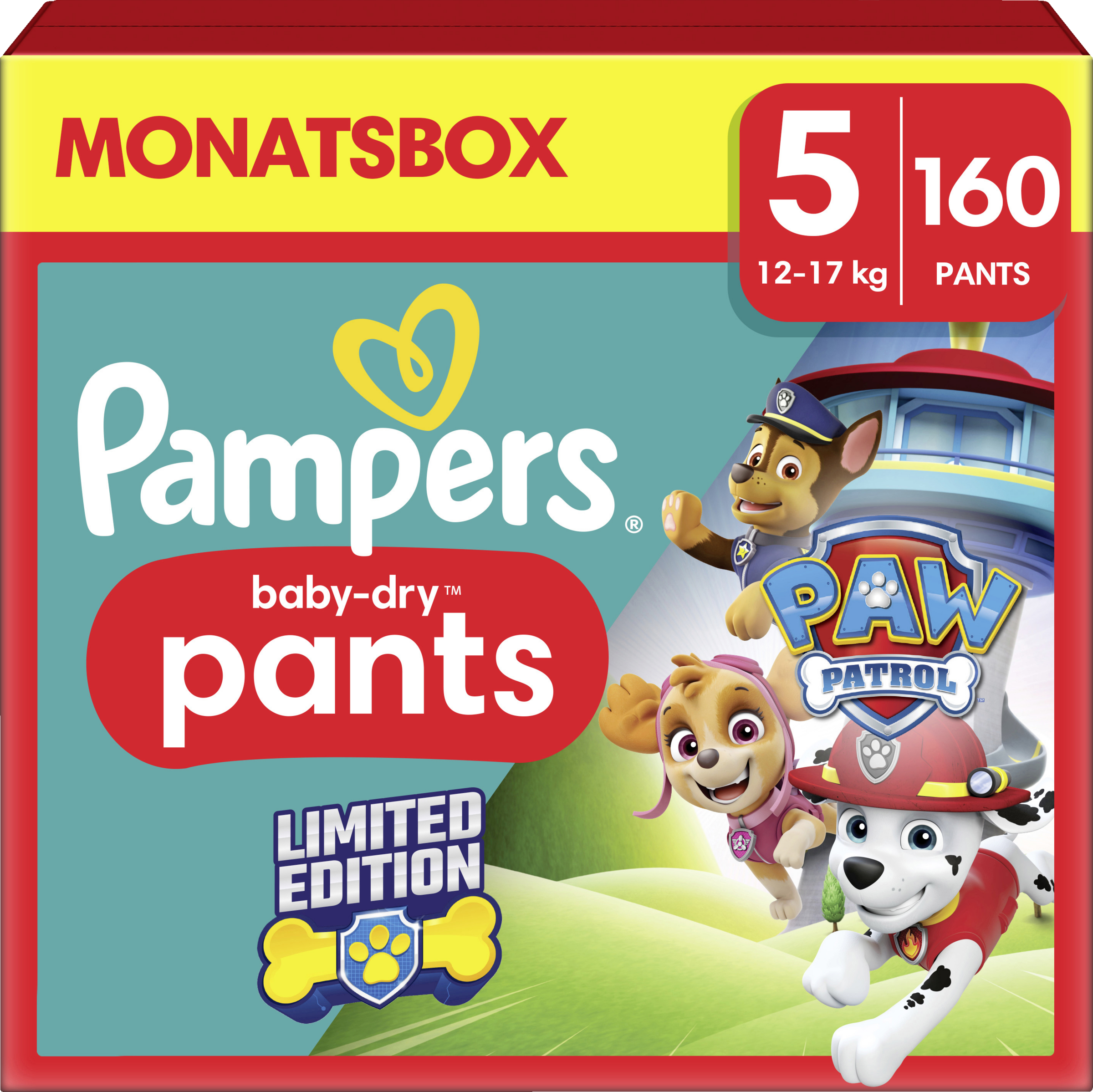 Pampers Baby Dry Nappy Pants Paw Patrol str. 5 (12-17 kg) månedsboks
