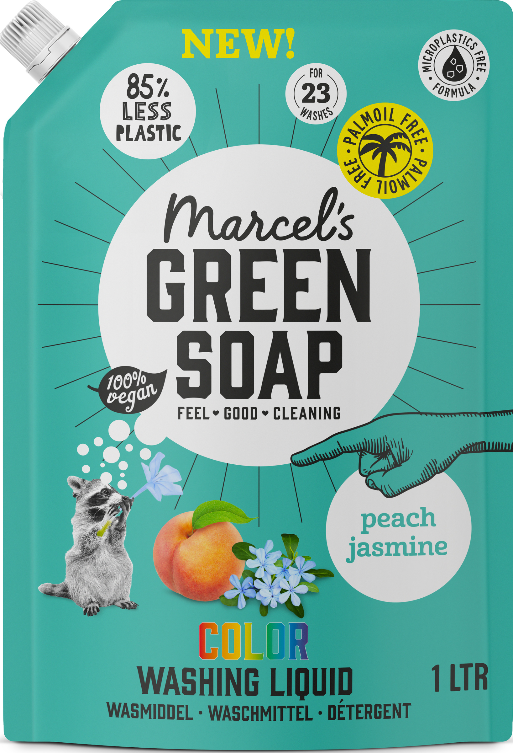 Marcel's Green Soap Farvevaskemiddel flydende fersken & blå jasmin Refill 23 vaske