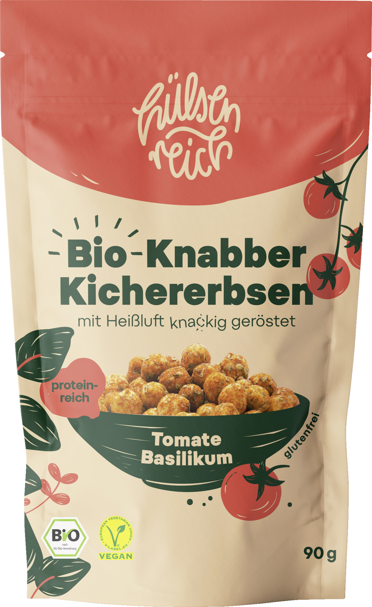 Hülsenreich Økologisk snack kikærter tomat basilikum