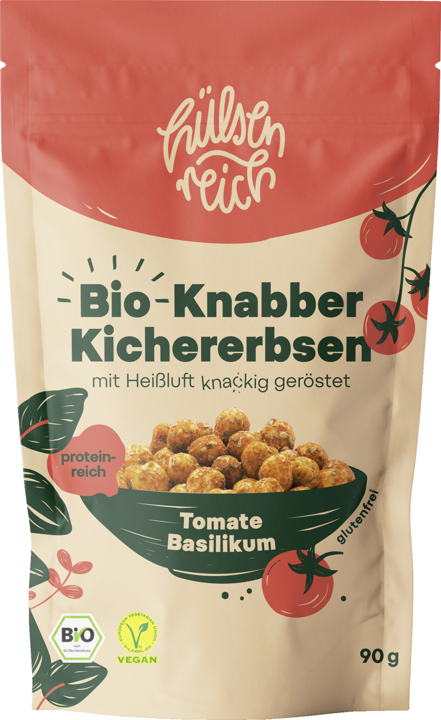 Hülsenreich Økologisk snack kikærter tomat basilikum