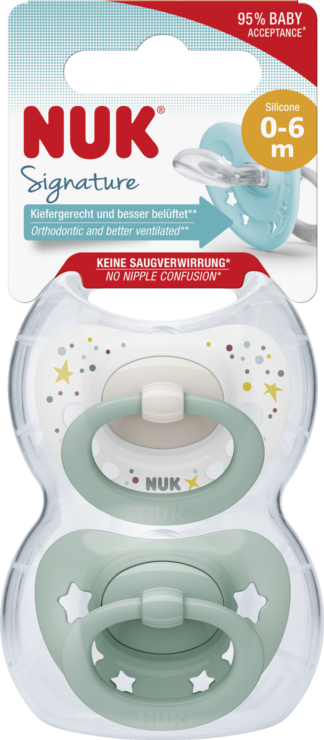 NUK Signature silikonesut, grøn & hvid, 0-6 måneder