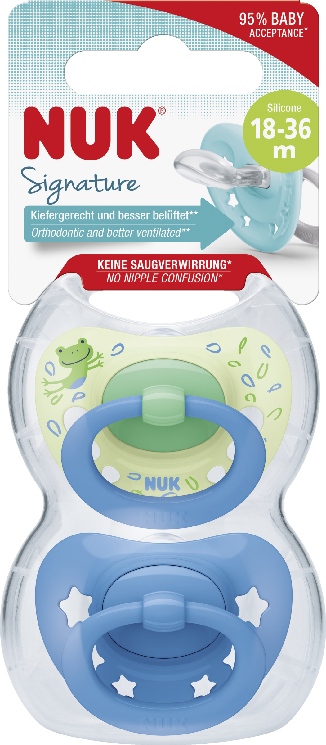 NUK Signature silikonesut, blå & grøn, 18-36 måneder