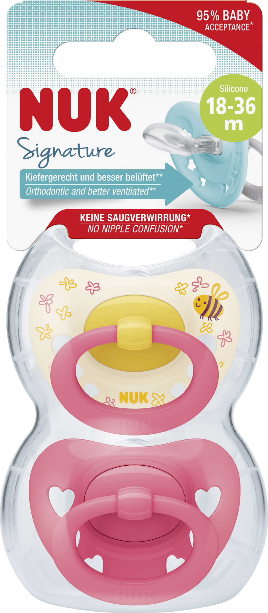 NUK Signature silikonesut, pink & gul, 18-36 måneder
