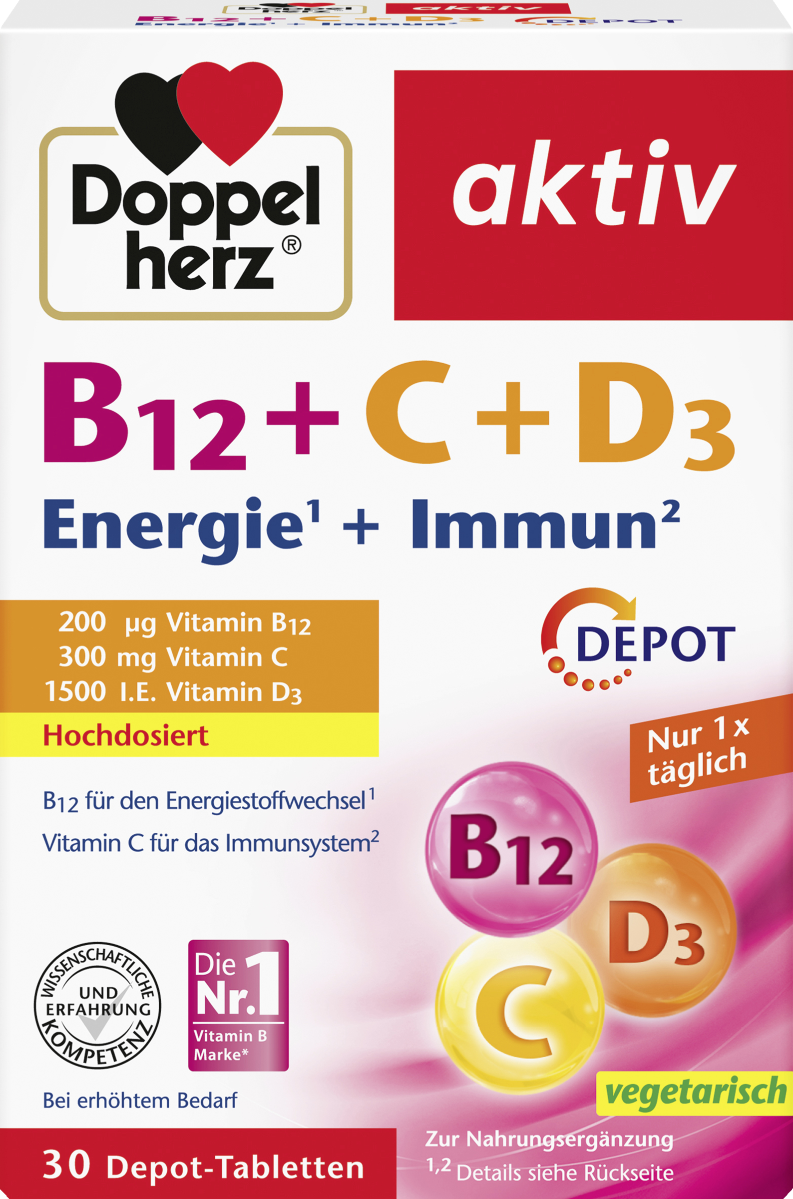 Doppelherz aktiv B12 + C + D3 energi + immundepot