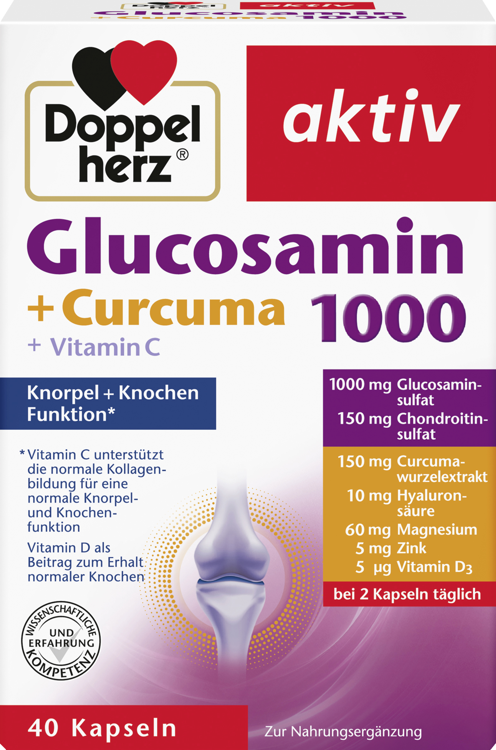 Doppelherz aktiv glucosamin 1000+ gurkemejekapsler