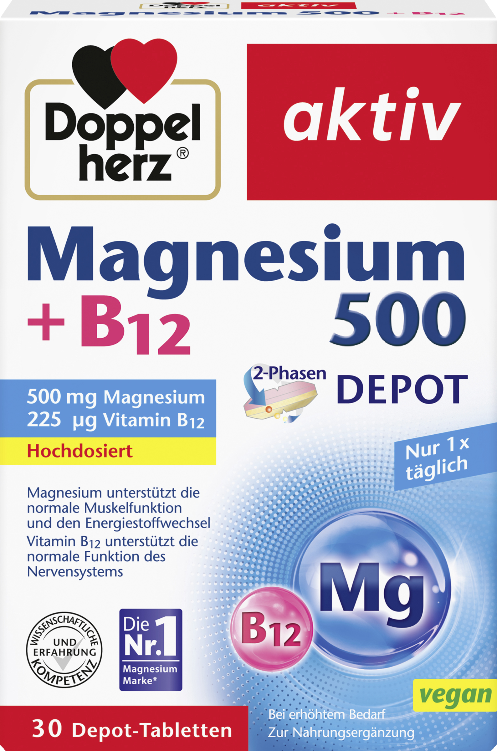 Doppelherz aktivt magnesium 500 + B12 2-faset depot