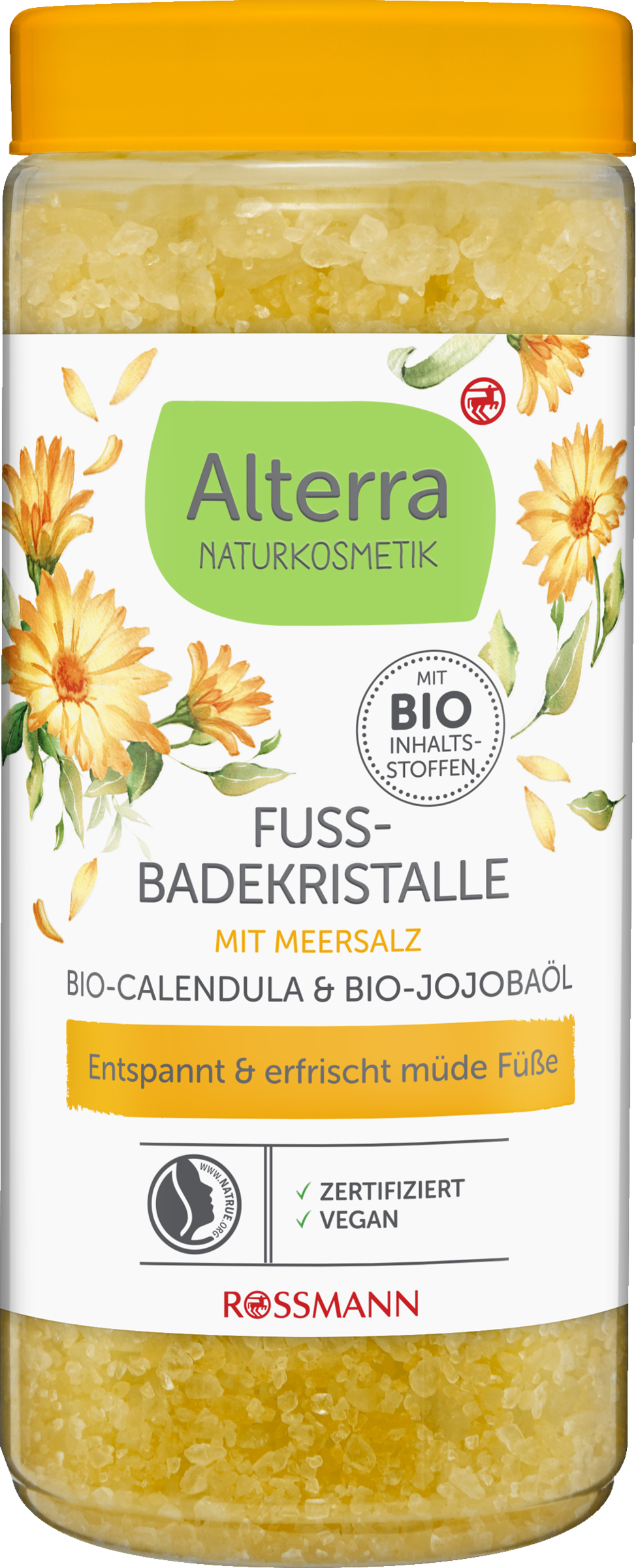 Alterra NATURKOSMETIK Fodbadkrystaller økologisk morgenfrue & økologisk jojobaolie