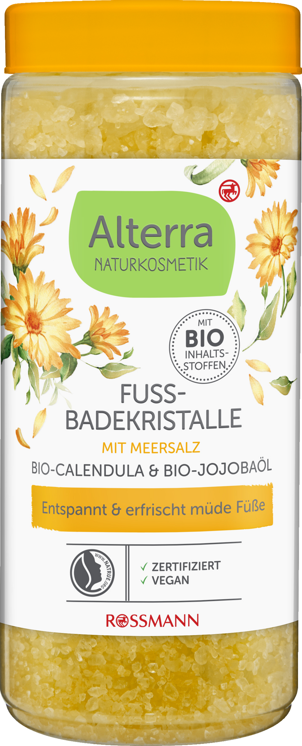 Alterra NATURKOSMETIK Fodbadkrystaller økologisk morgenfrue & økologisk jojobaolie