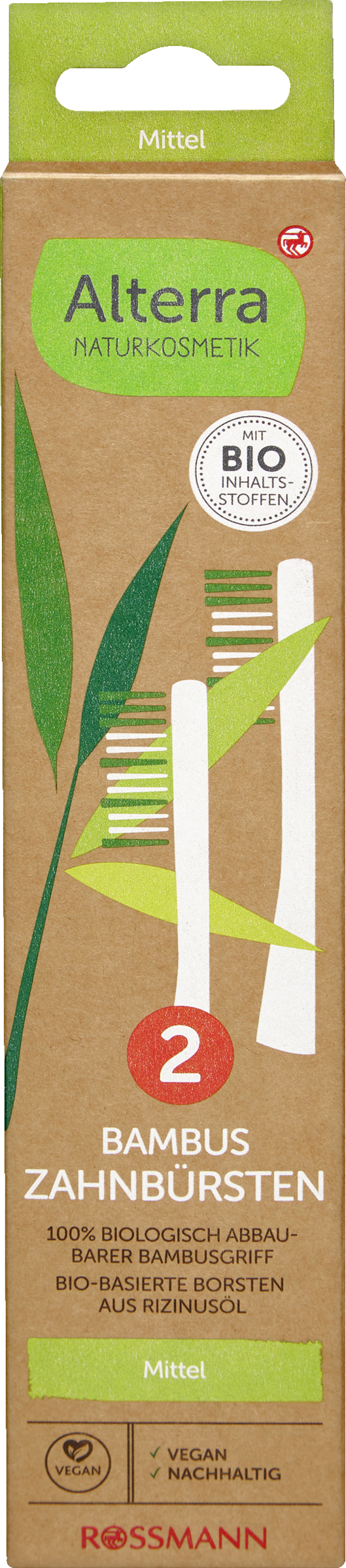 Alterra NATURKOSMETIK Bambustandbørste medium dobbeltpakke