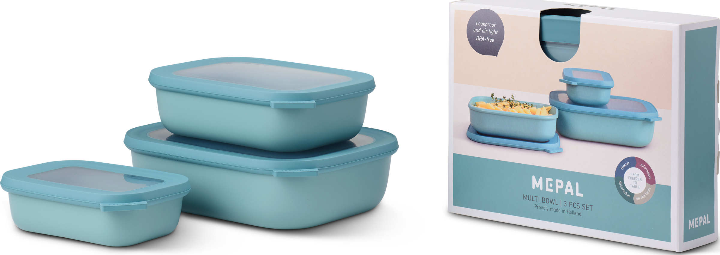 MEPAL Opbevaringsboks-sæt Cirqula rektangulær 3-delt - Nordic green