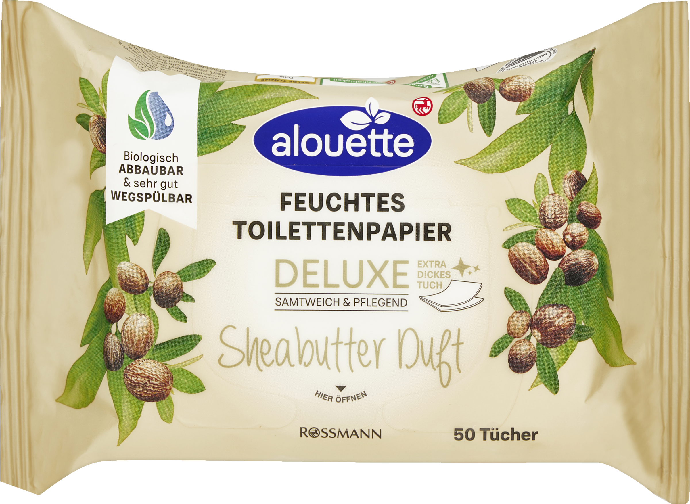 alouette toilet-vådservietter med sheabutter-duft deluxe 50 stk.