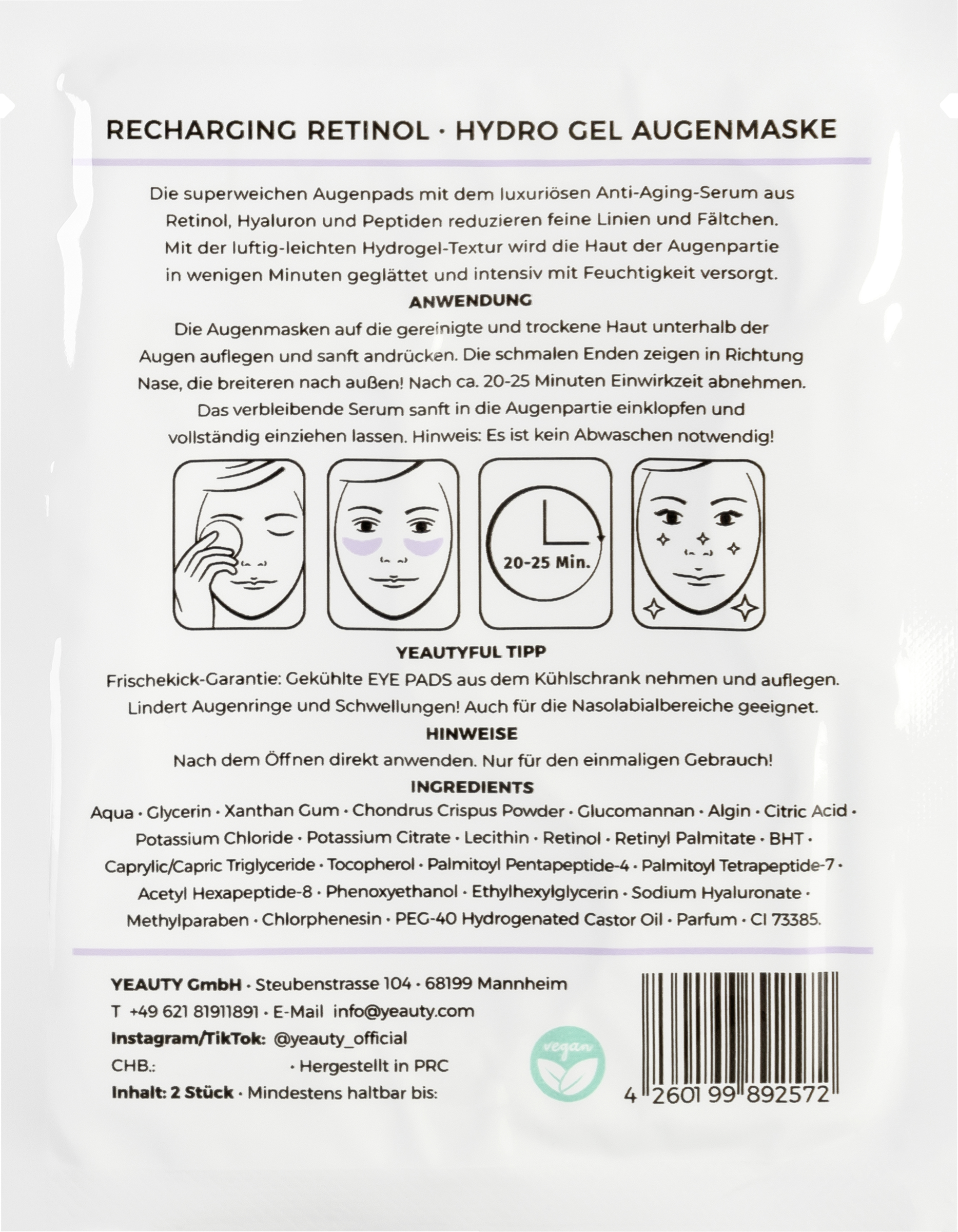 YEAUTY Eye Pad Mask Recharging Retinol Køb online rossmann.dk