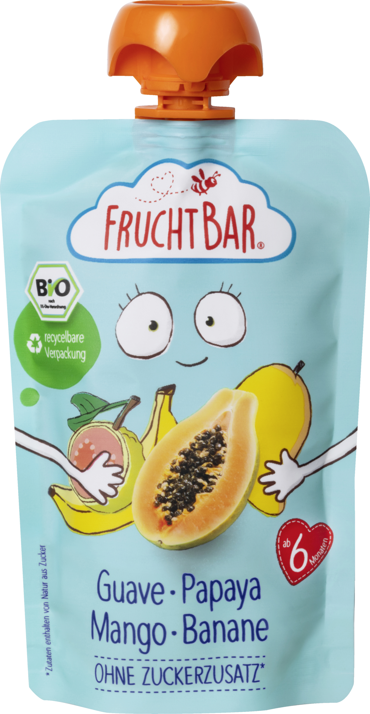 FruchtBar Øko frugtmos guava, papaya, mango, banan