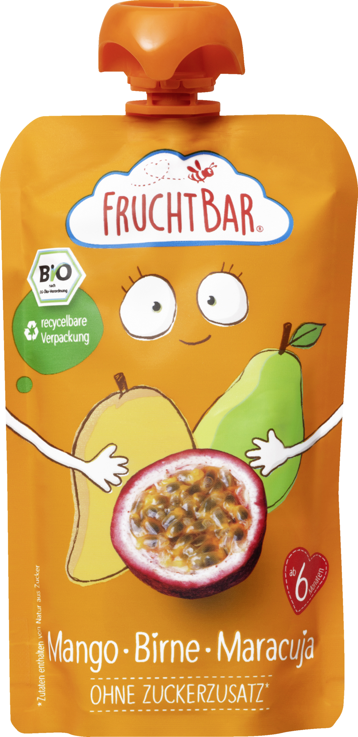 FruchtBar Økologisk frugtpuré mango, pære, passionsfrugt