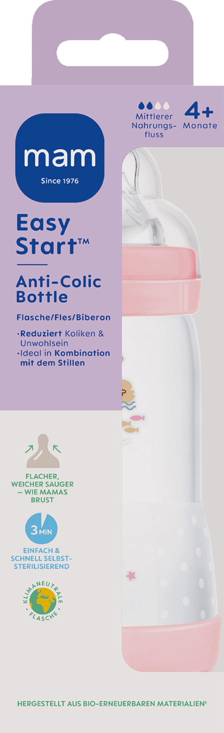 MAM Easy Start Anti-Colic babyflaske 320 ml, 4+ måneder rose