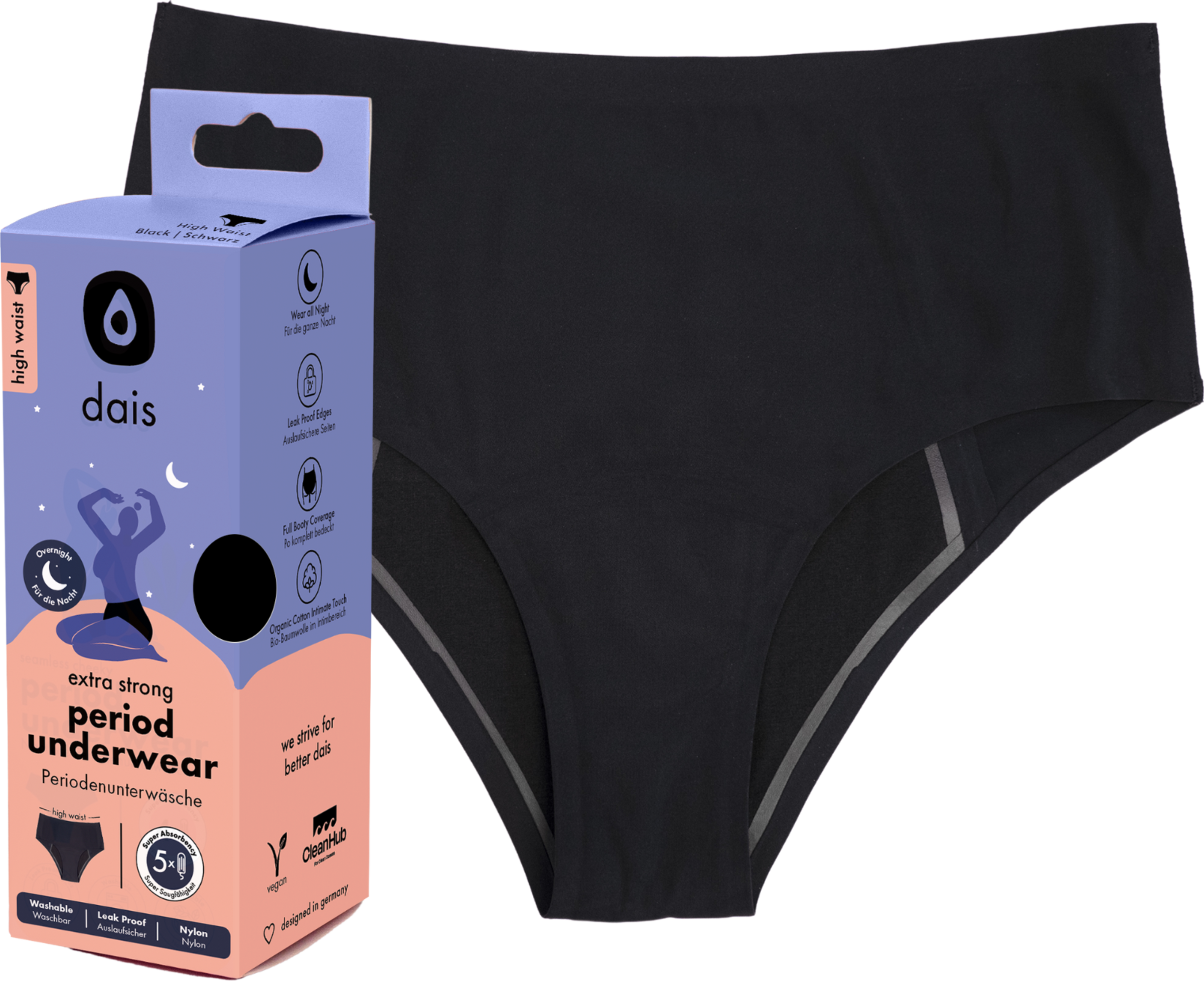 dais Menstruationsundertøj High Waist Overnight strr. M sort