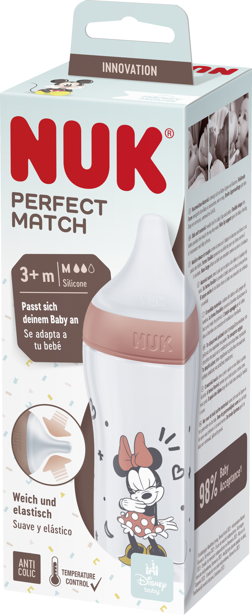 NUK Perfect Match sutteflaske Minnie Mouse med temperaturkontrol, fra 3 måneder, 260 ml