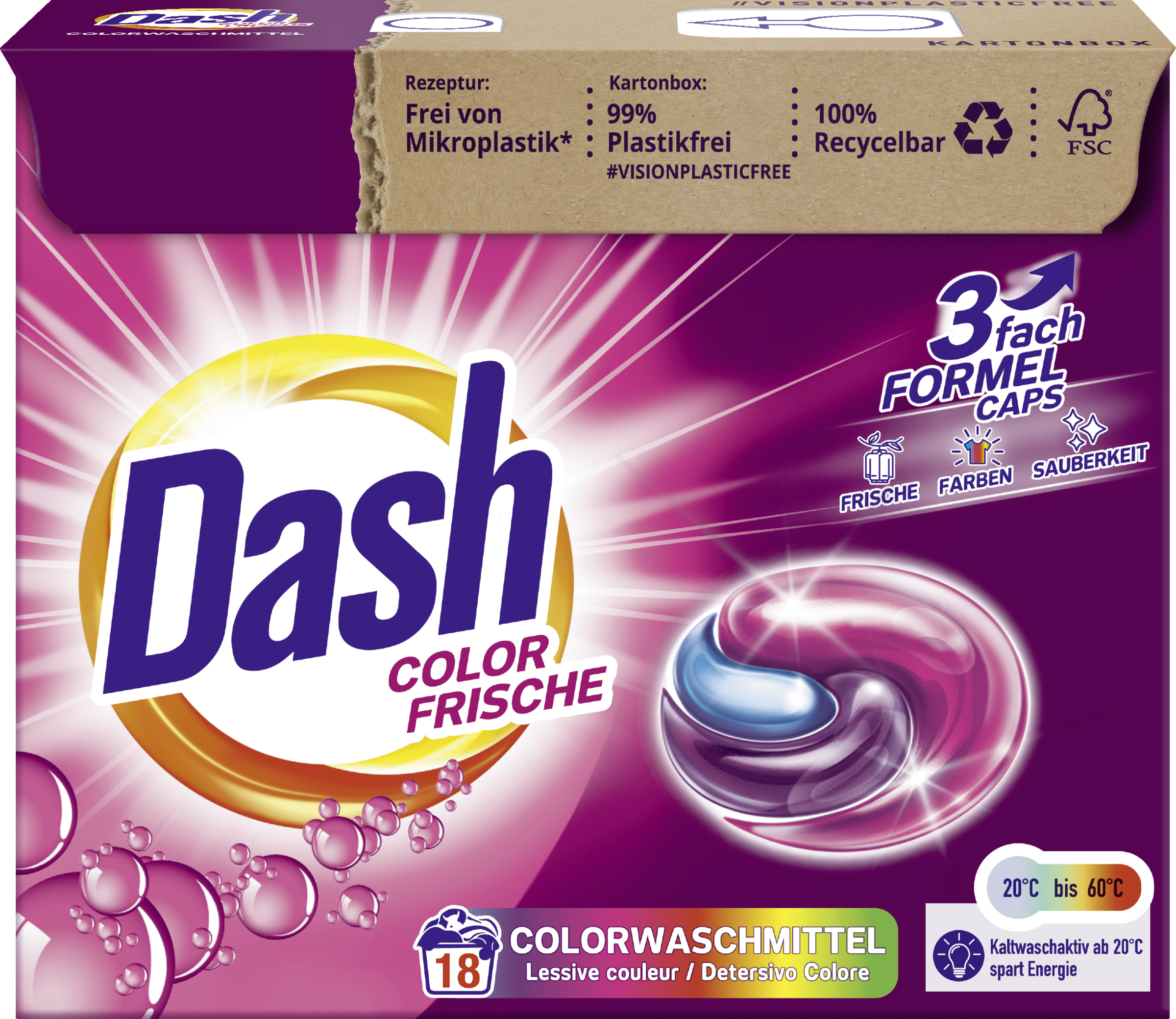 Dash Vaskemidler til kulørt caps 3in1 Friske farver 18 vaske