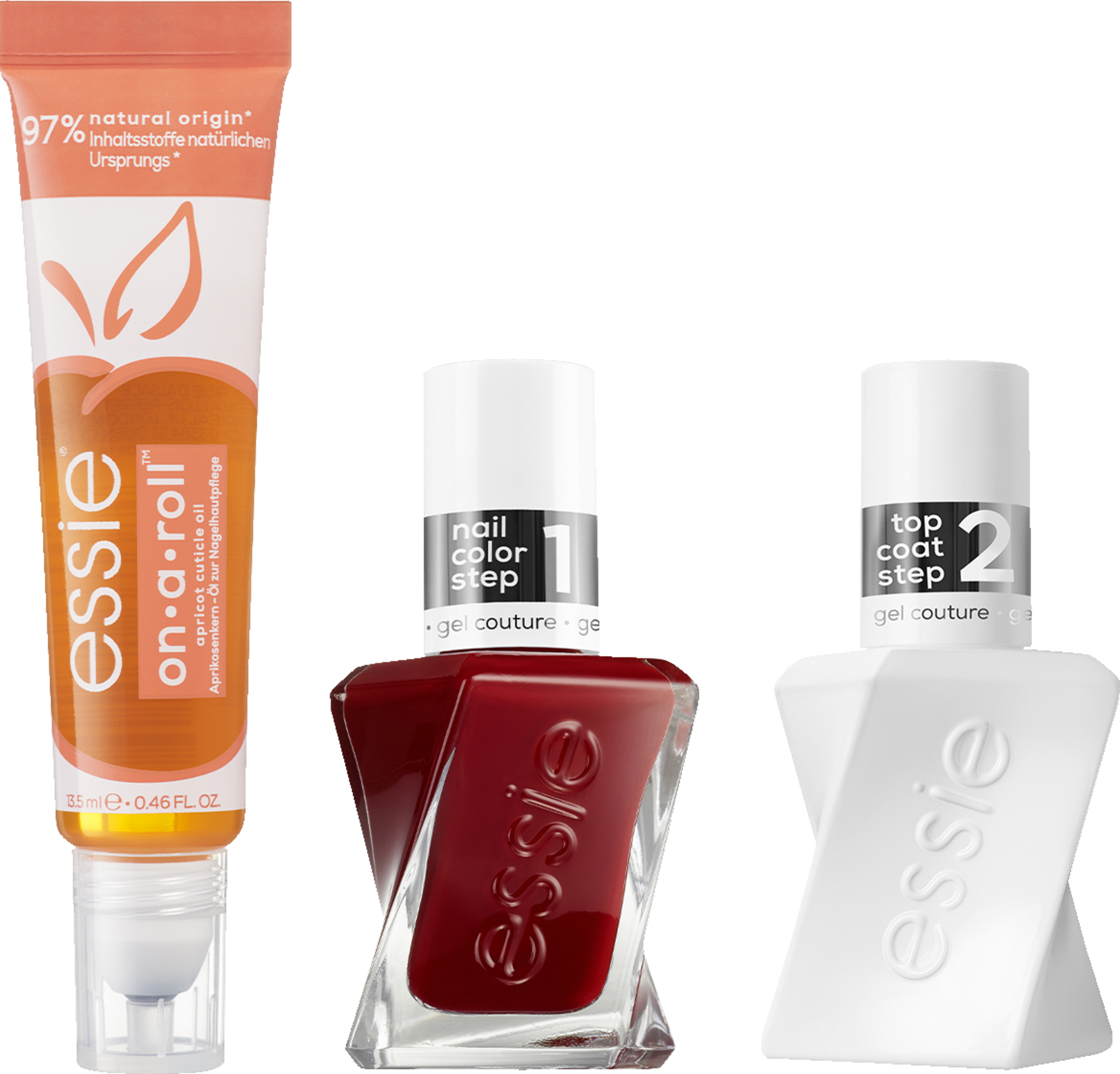 essie Gel couture top coat, gel couture 345 bubble only neglelaksæt, on-a-roll negleolie