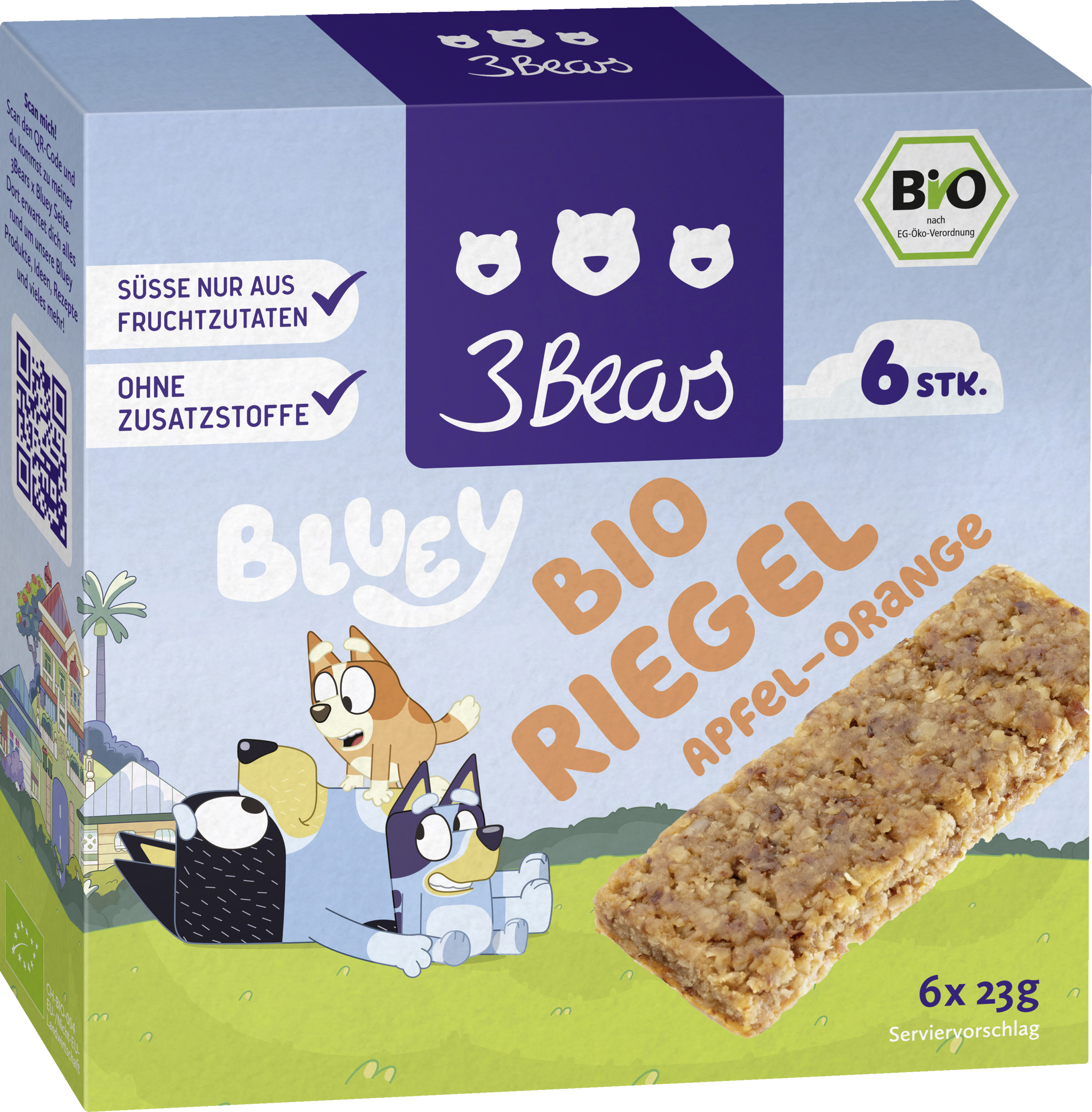 3Bears Økologisk æble-appelsin-bar Bluey