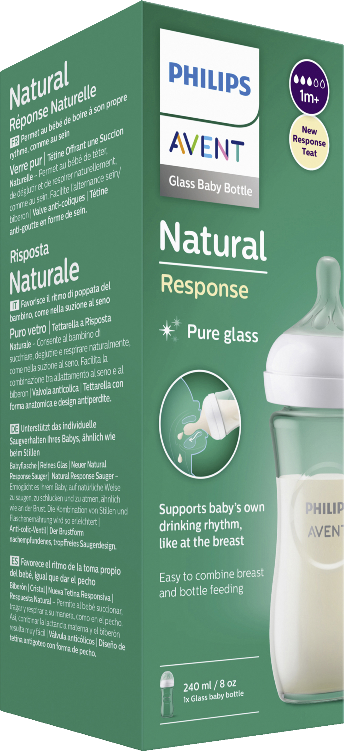 PHILIPS AVENT Natural Response babyflaske af glas SCY933/01, 1M+ 240 ml
