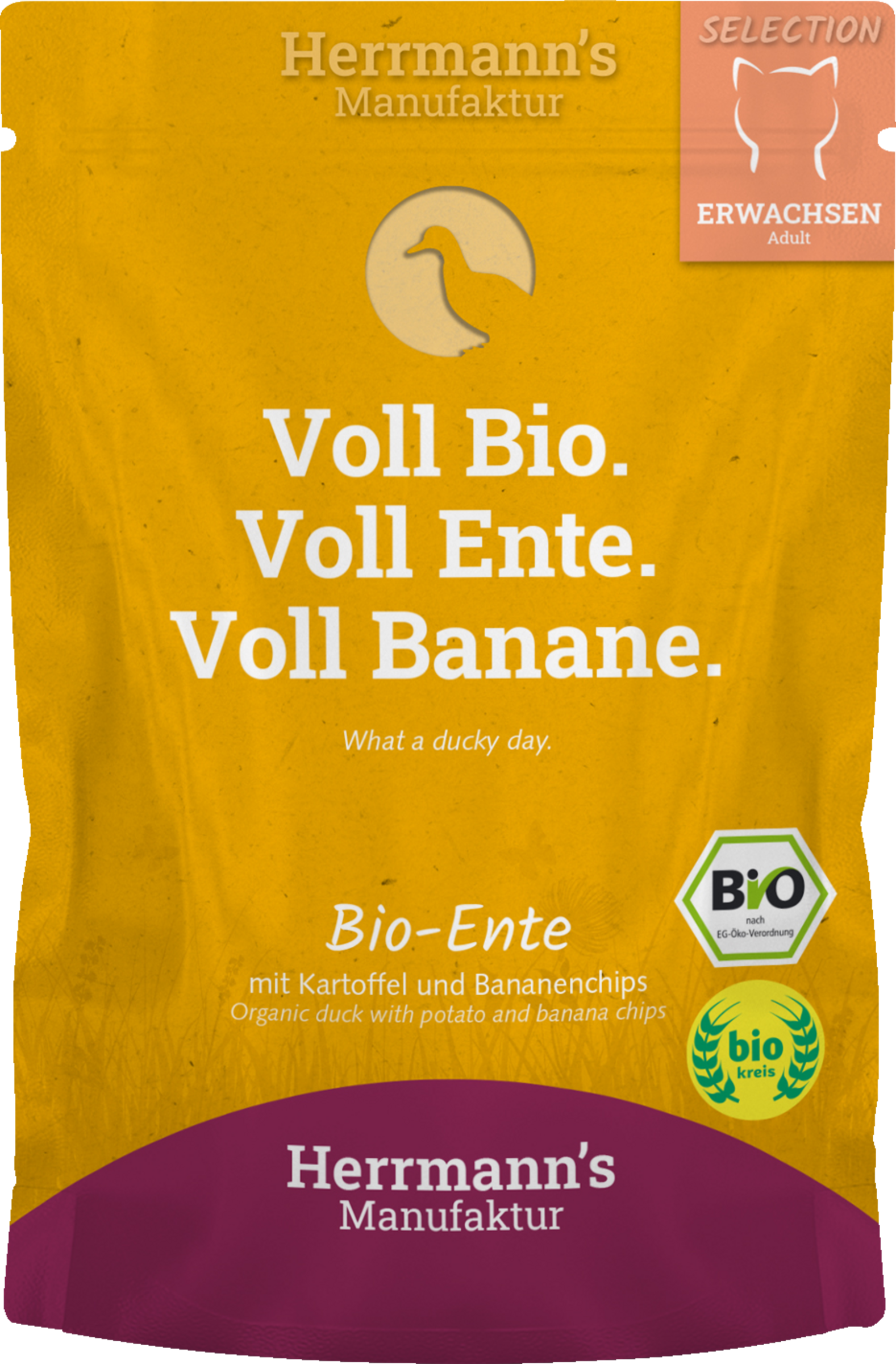 Herrmann's Manufaktur Selection Adult vådfoder til katte med økologisk and, kartofler og bananchips