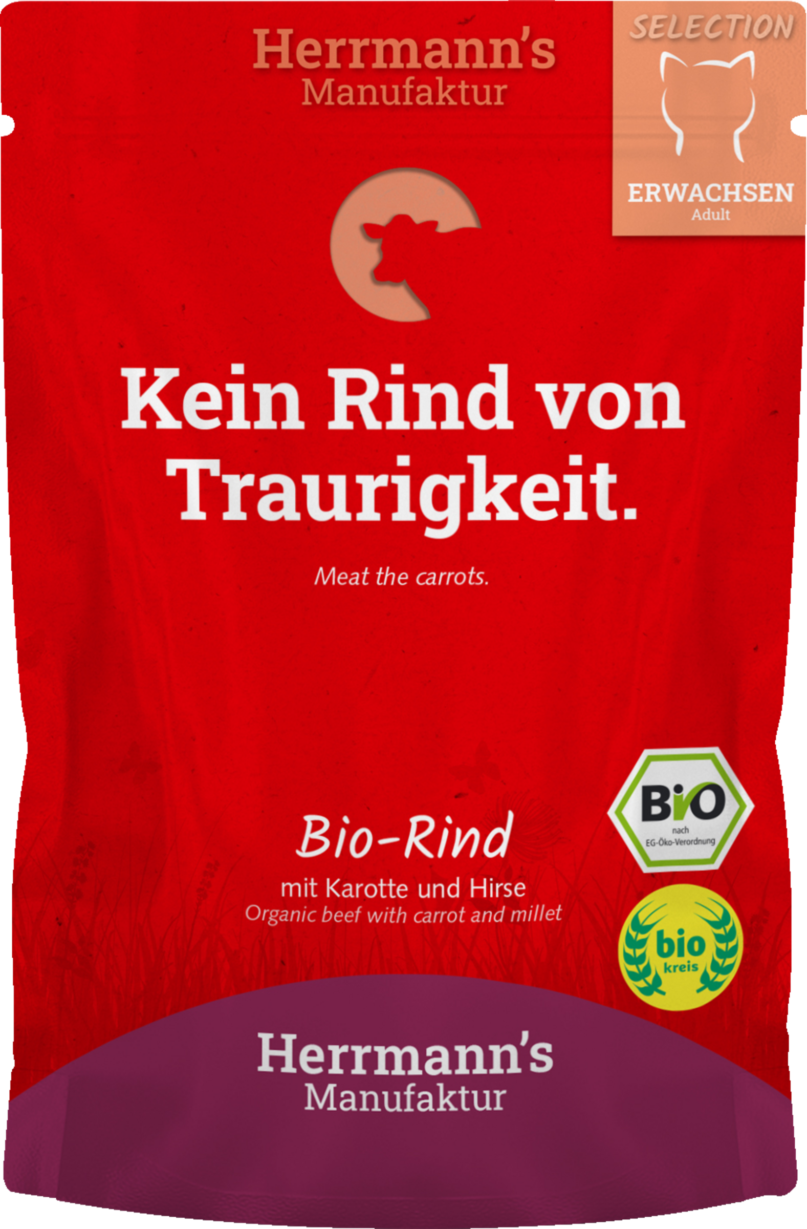 Herrmann's Manufaktur Selection Adult vådfoder til katte med økologisk oksekød, gulerødder og hirse