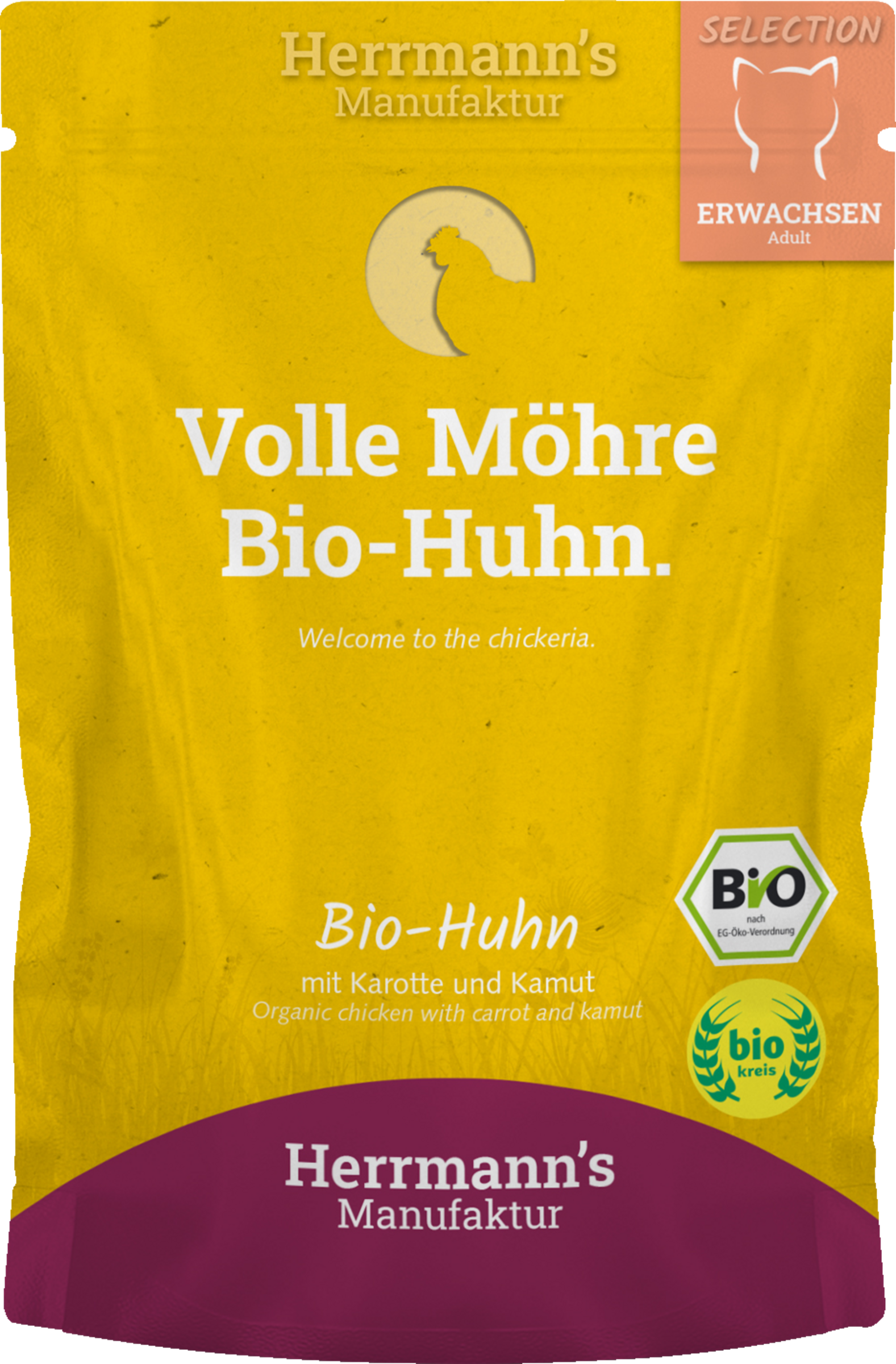 Herrmann's Manufaktur Selection Adult vådfoder til katte med økologisk kylling, gulerødder og kamut
