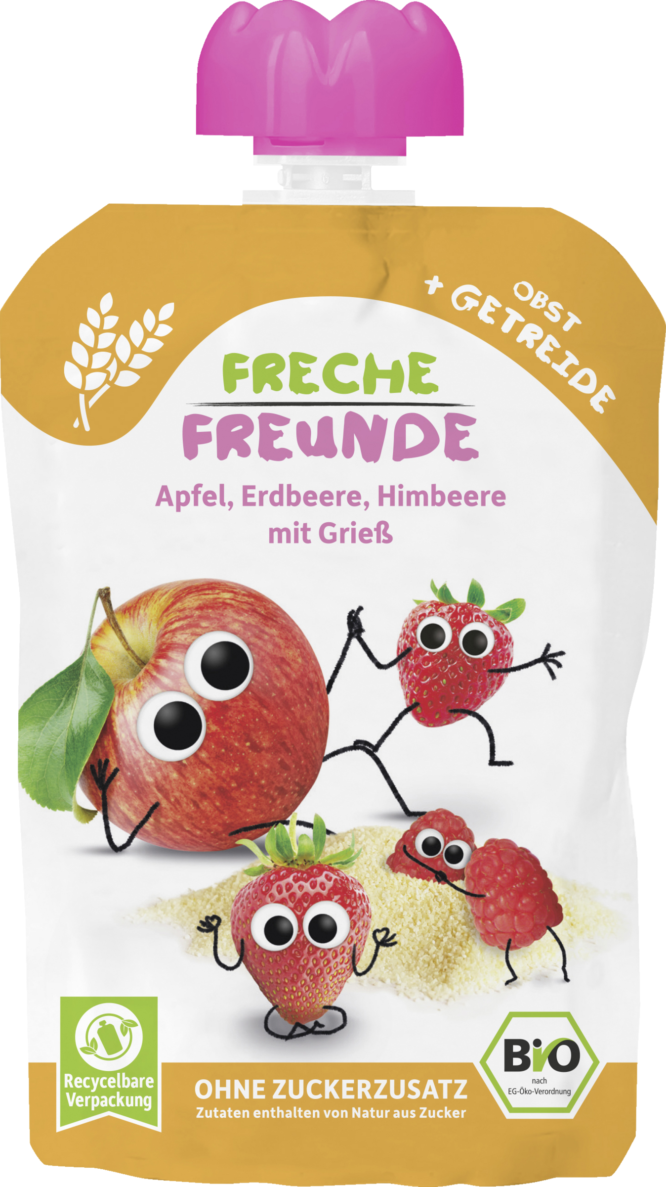 Freche Freunde Økologisk babymos med æble, jordbær, hindbær og grød