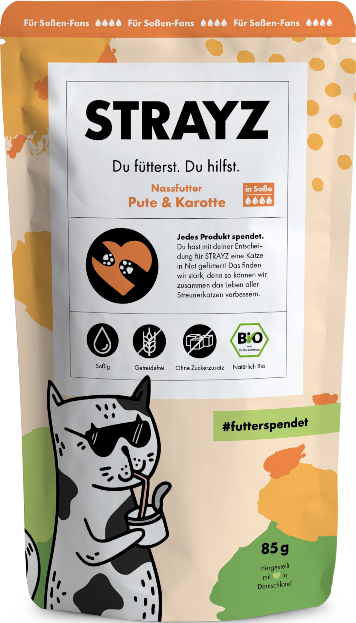 STRAYZ Økologisk vådfoder med kalkun og gulerod i sovs