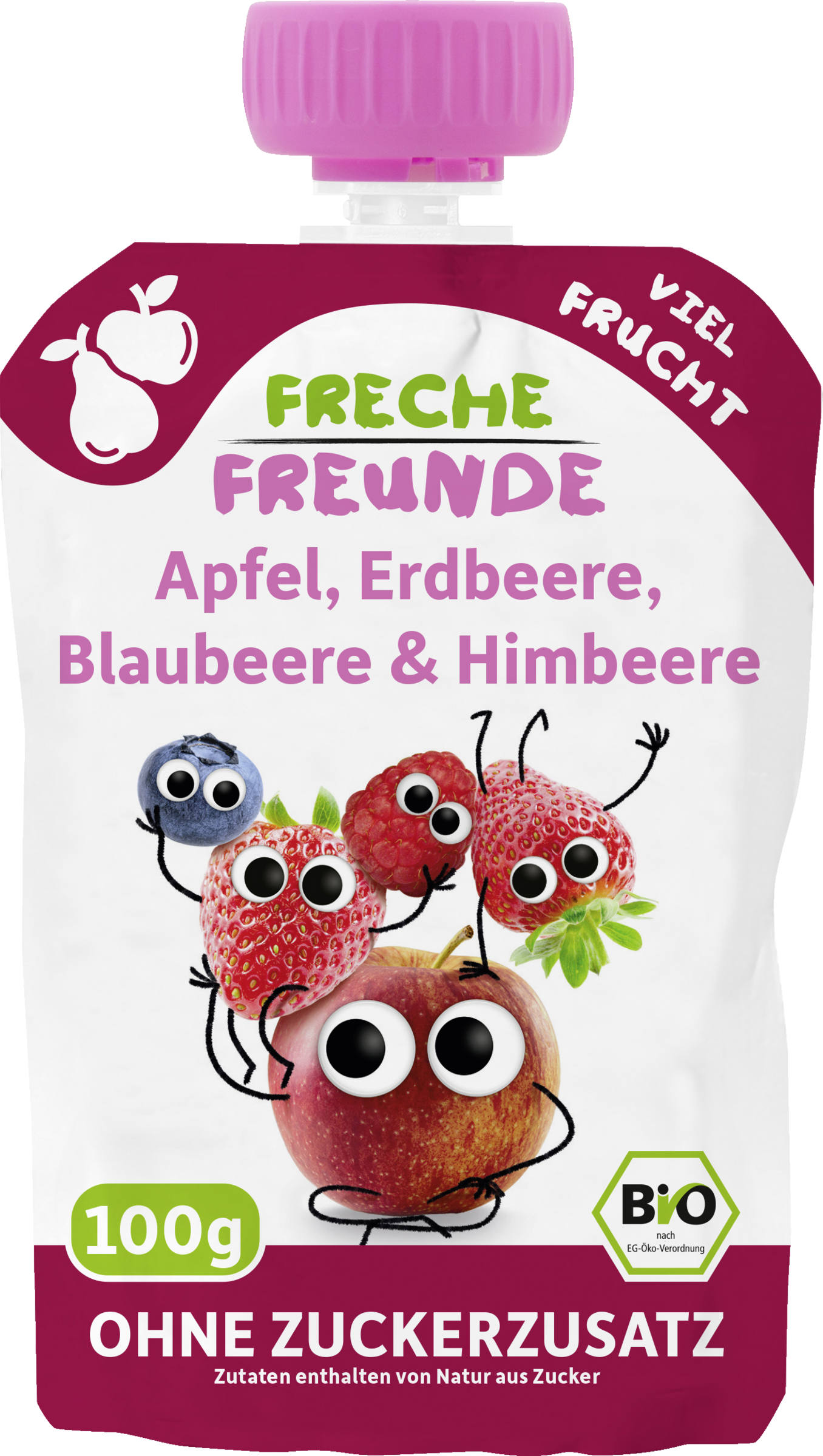 Freche Freunde Økologisk babymos æble, jordbær, kirsebær, blåbær og hindbær
