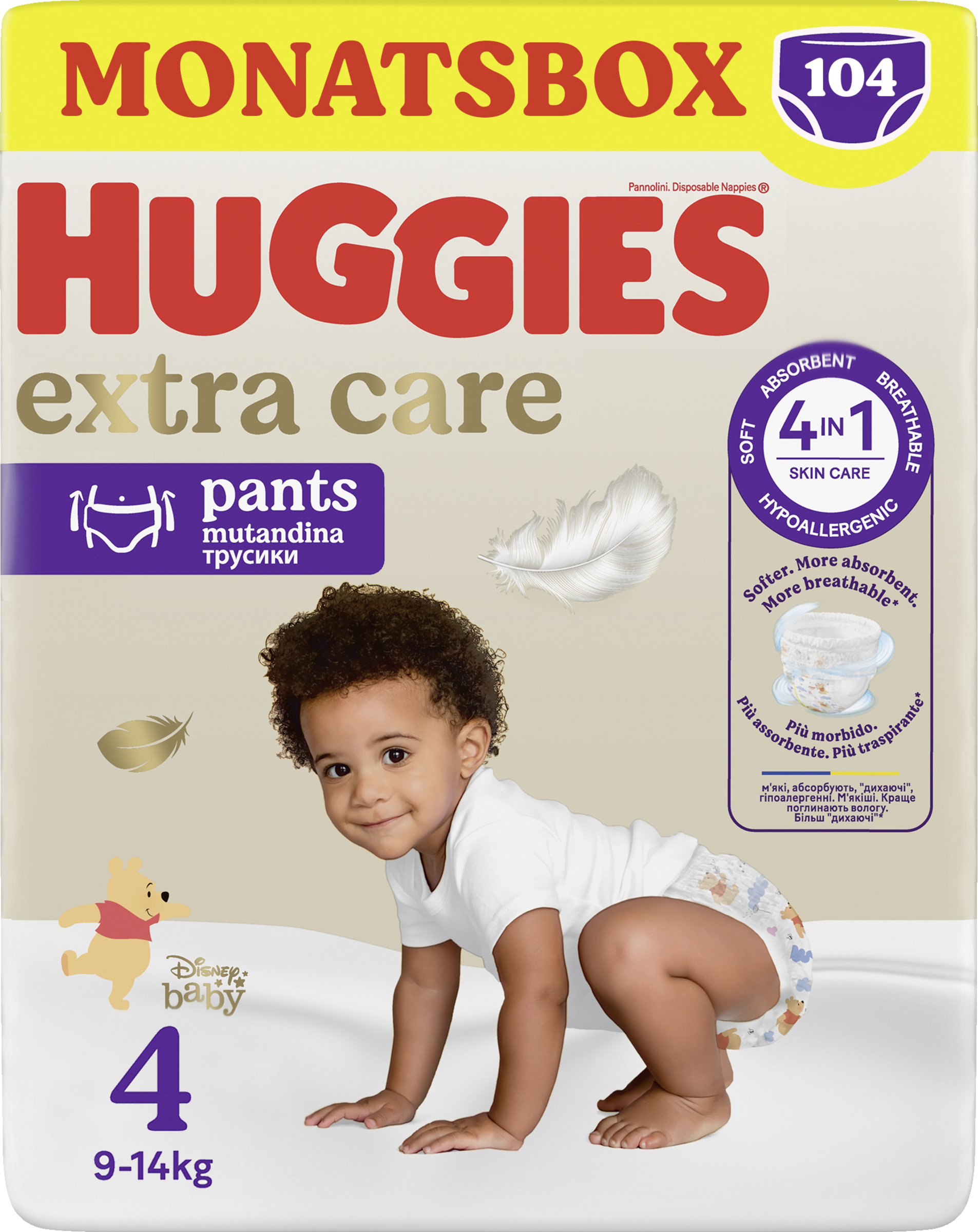 Huggies Extra Care Pants med Disney-design størrelse 4 (9-14 kg) månedsboks