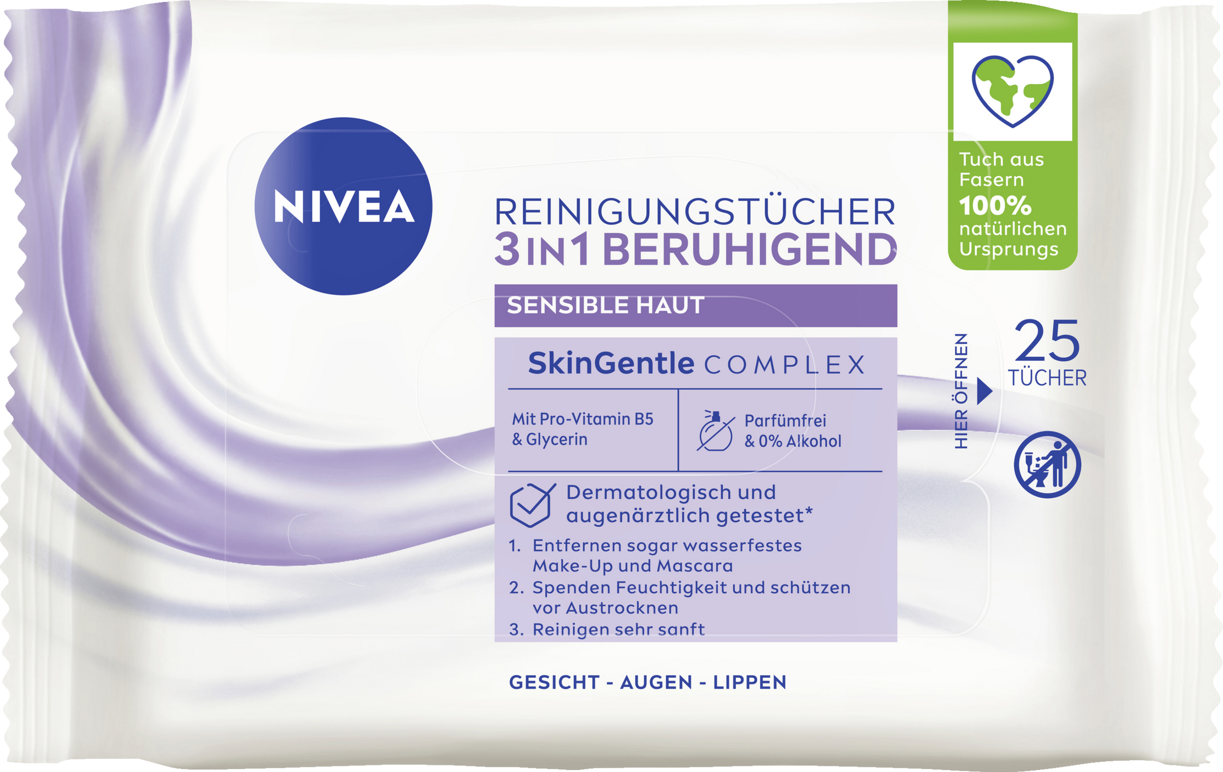 NIVEA 3-i-1 beroligende renseservietter