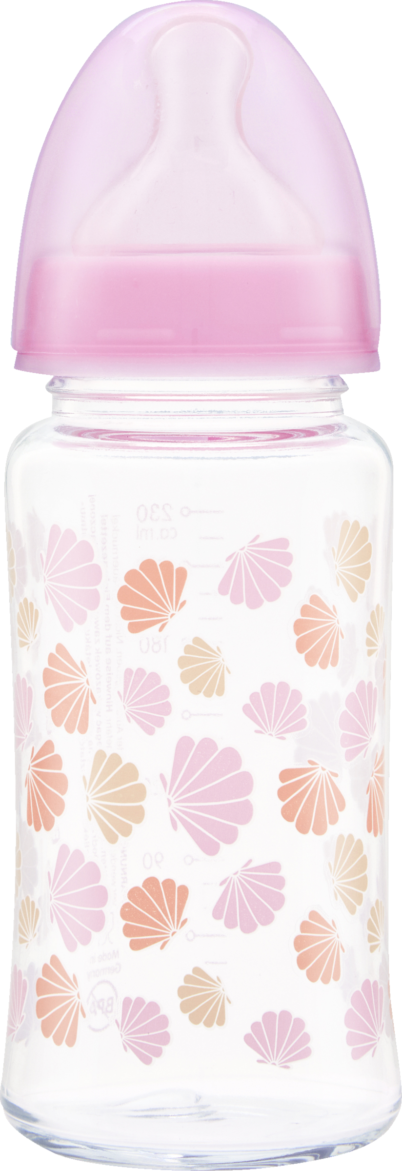 Babydream Sutteflaske med bred hals i glas, muslinger, 0+, 230 ml