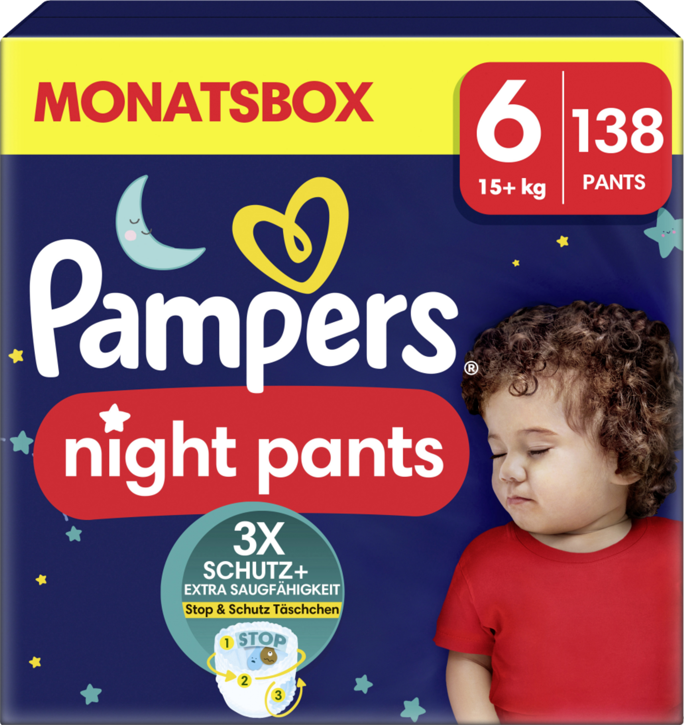 Pampers Baby Dry Night Pants bleer str. 6 (15+kg) månedskasse