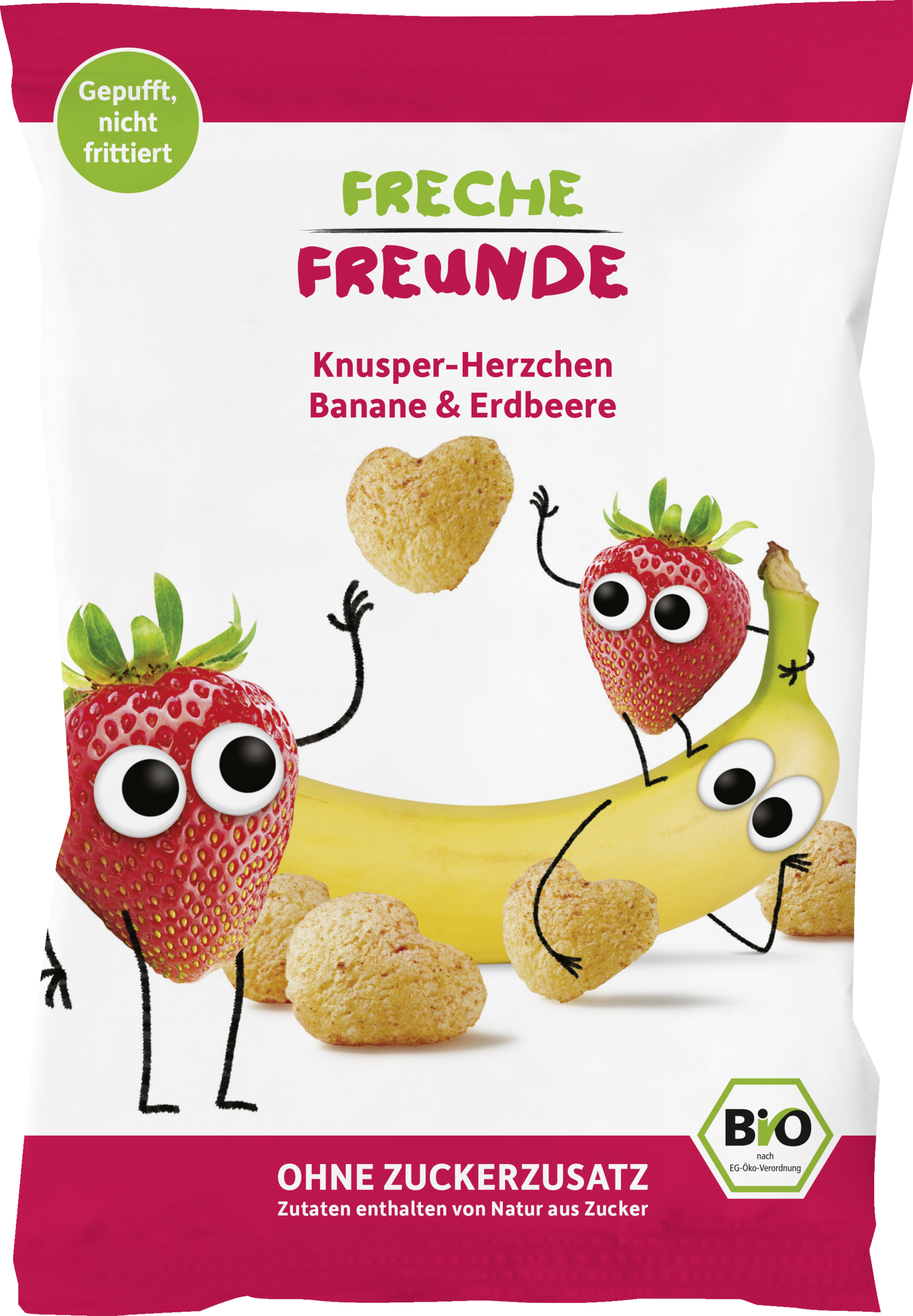 Freche Freunde Økologiske snackhjerter med banan og jordbær