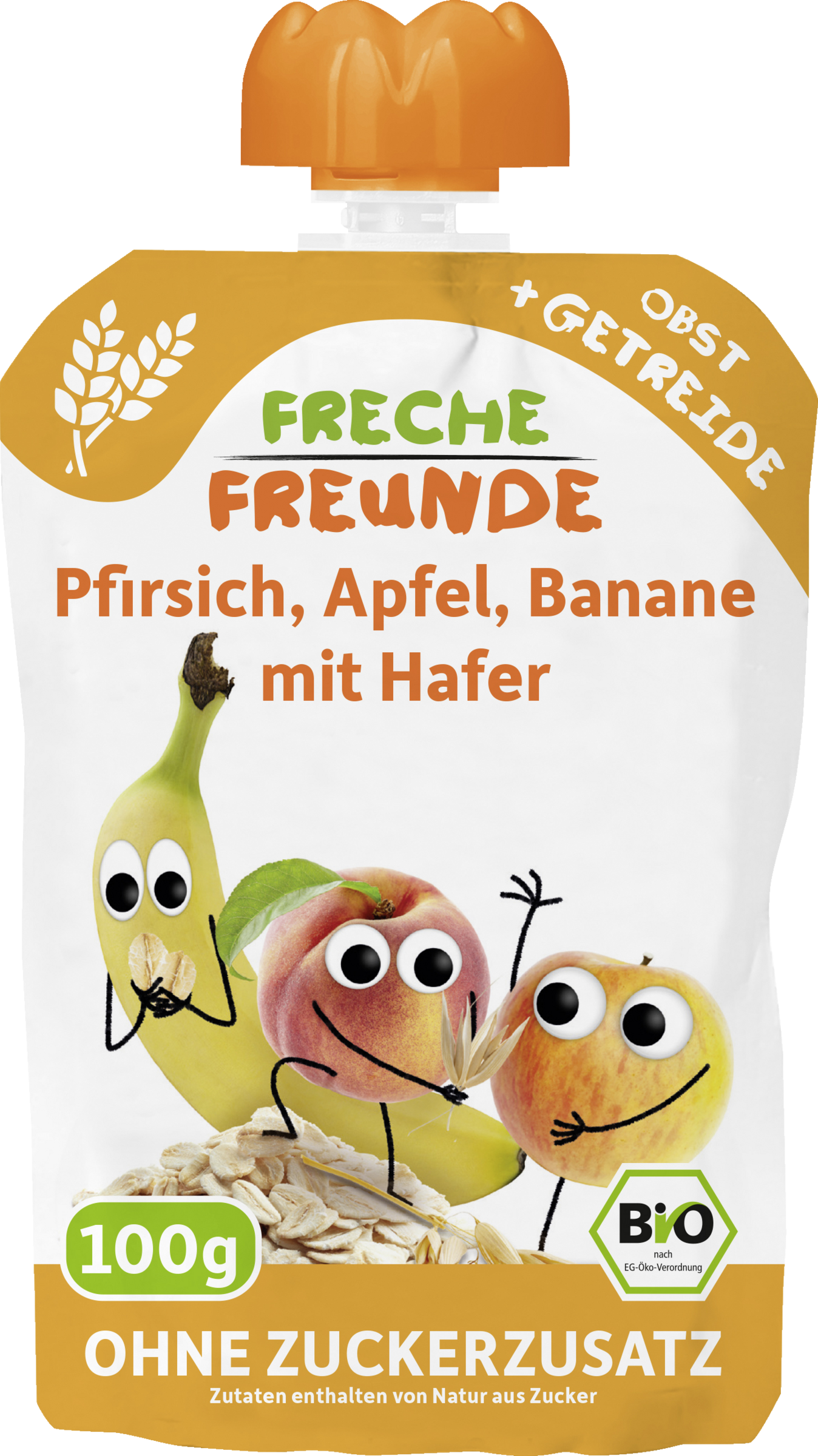 Freche Freunde Økologisk mos med fersken, æble, banan og havre