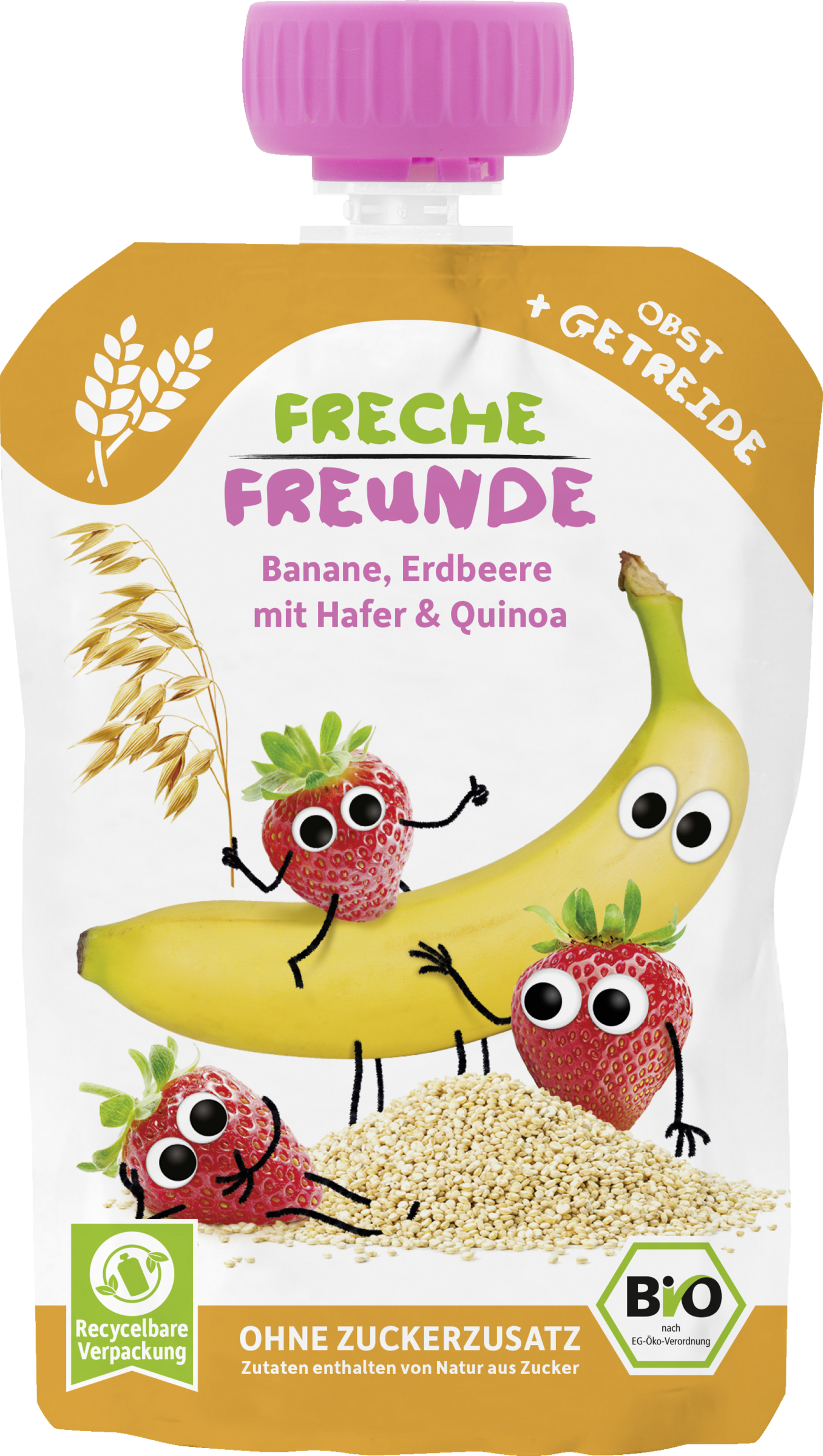 Freche Freunde Økologisk babymos med banan, jordbær, havre og quinoa