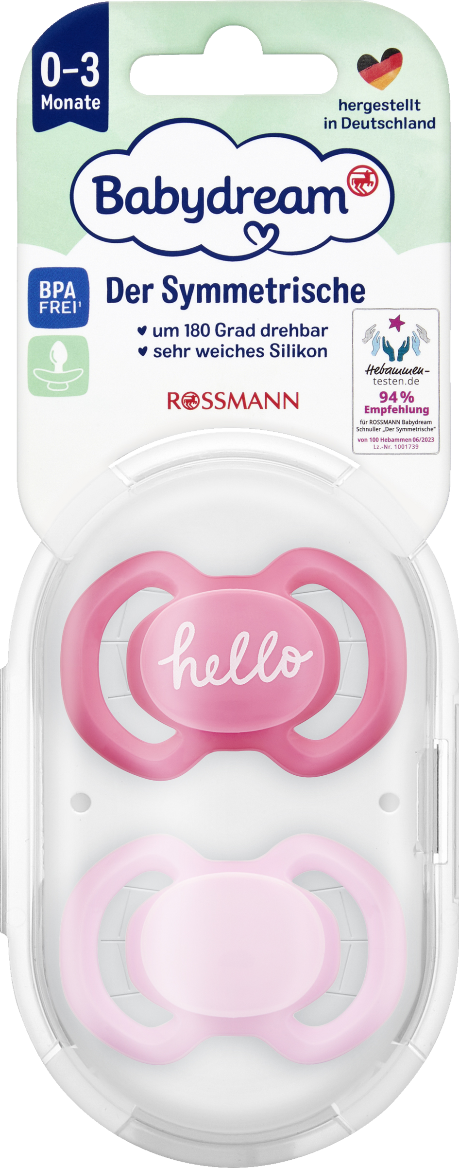 Babydream Sut, den symmetriske, hello og rosa, 0-3 måneder