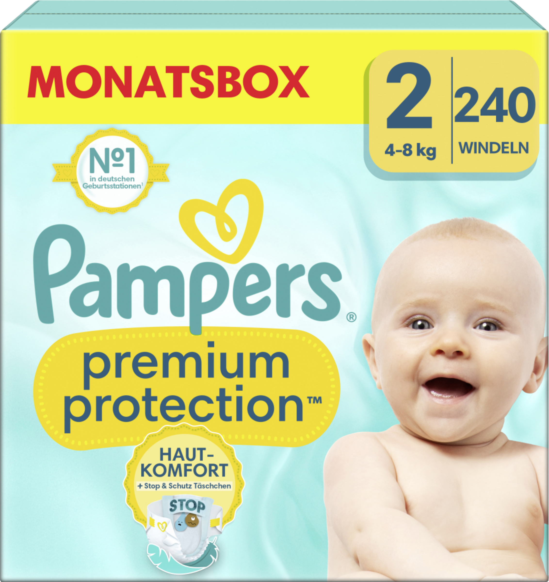 Pampers Premium Protection New Baby bleer str. 2 (4-8 kg) månedsboks