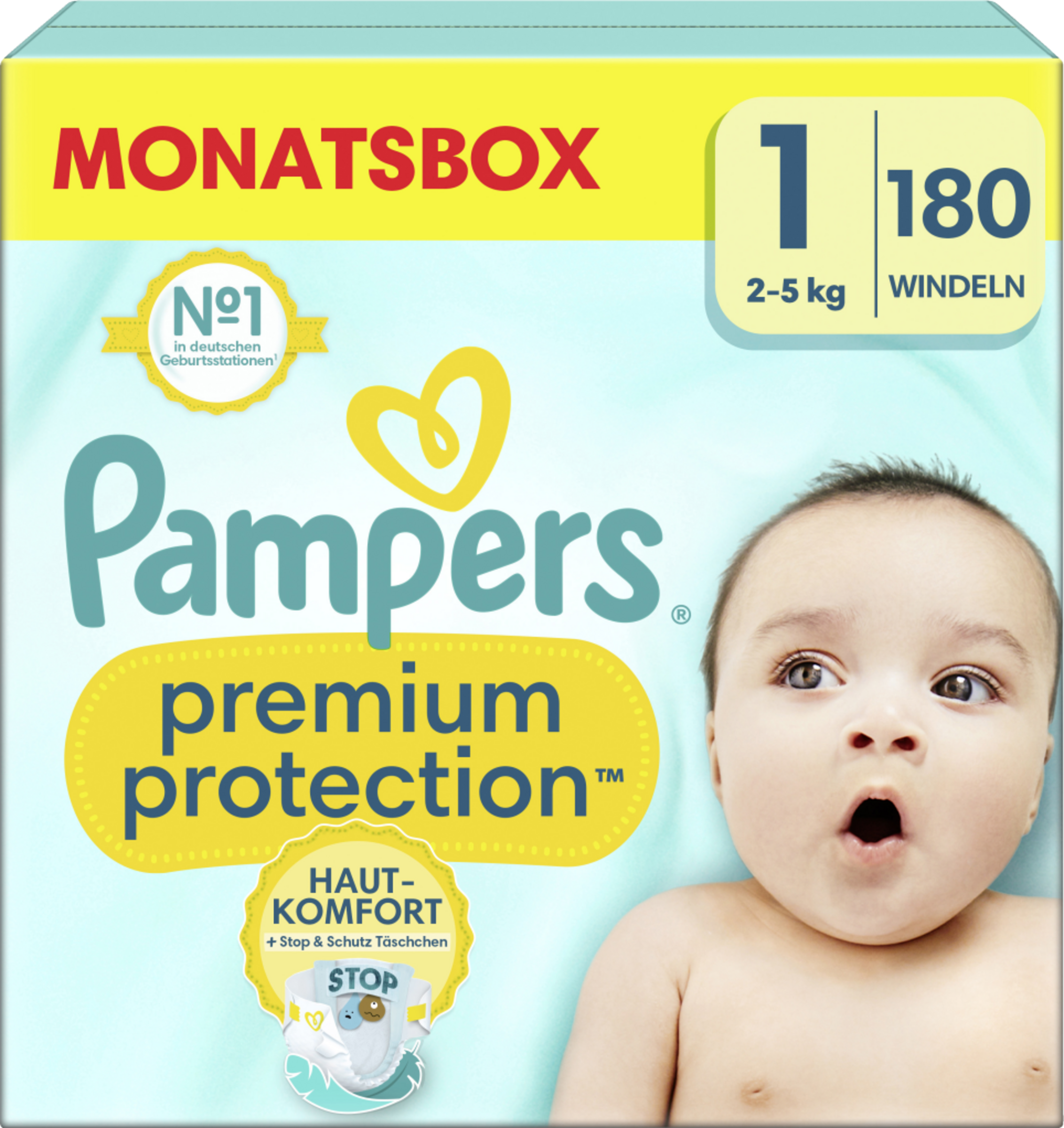 Pampers Premium Protection New Baby bleer str. 1 (2-5 kg) månedsboks