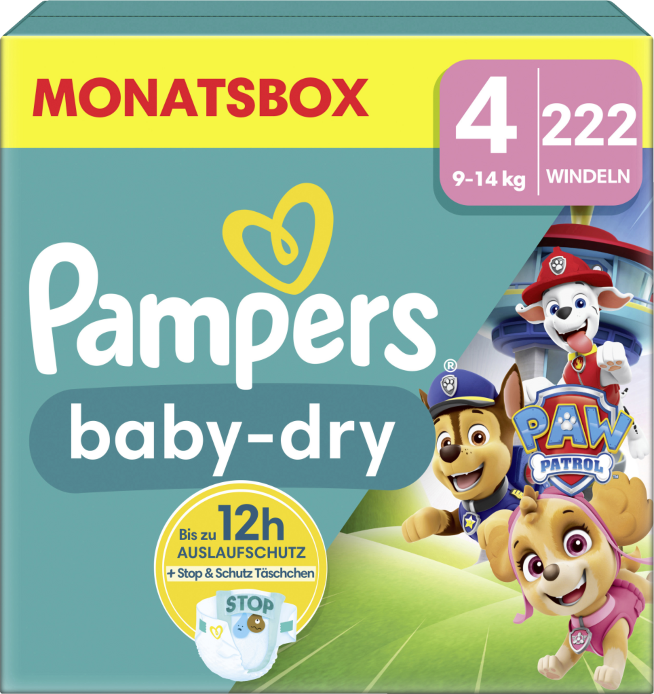 Pampers Baby Dry Paw Patrol bleer str. 4 maxi (9-14 kg) månedsboks