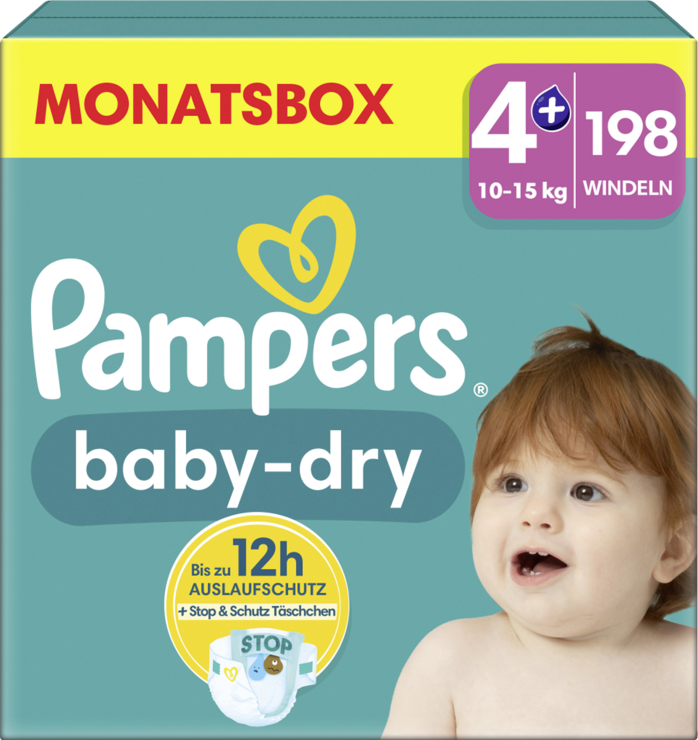Pampers Baby Dry bleer str. 4+ (10-15 kg) månedsboks
