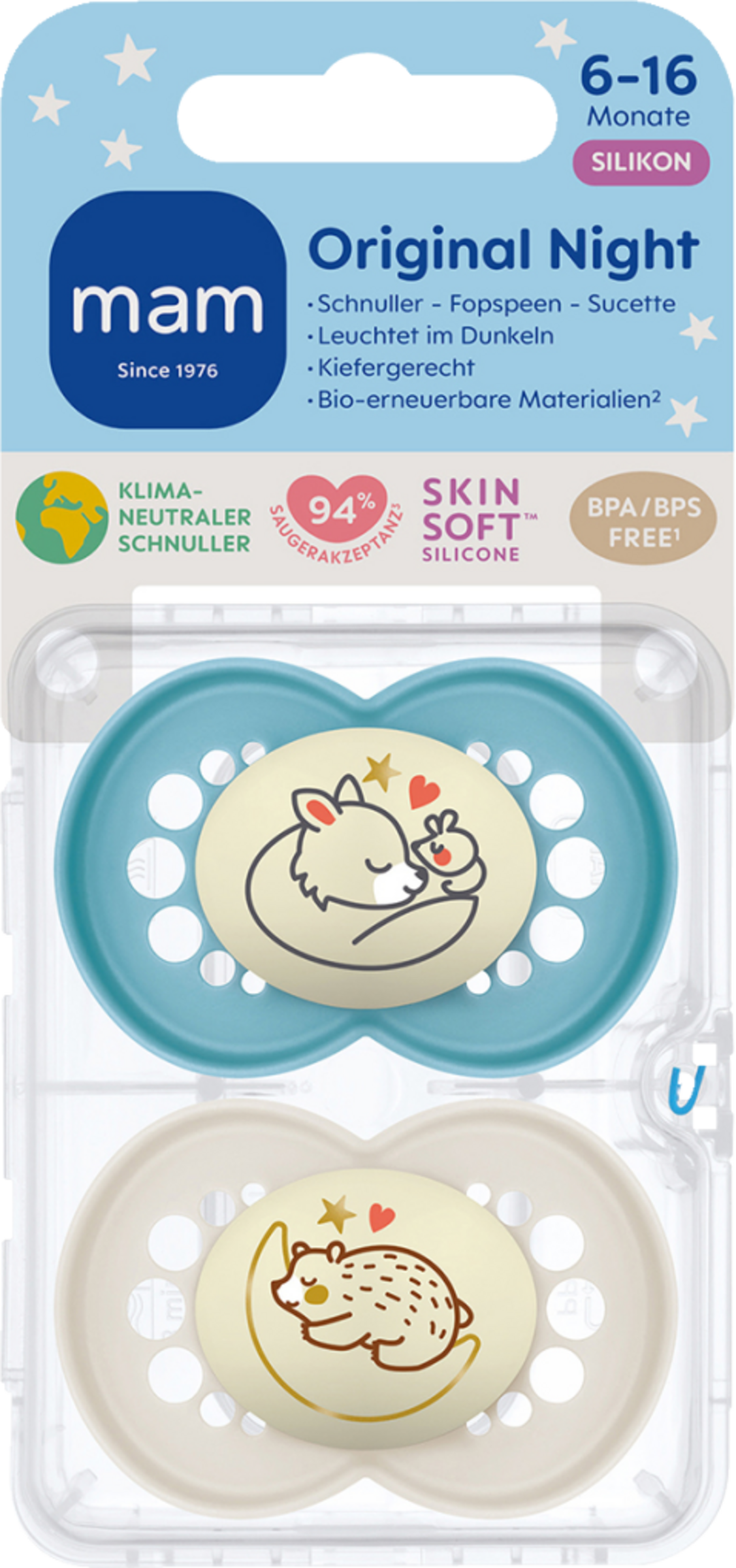 MAM Original Night silikonesut, 6-16 måneder, ræv/bjørn
