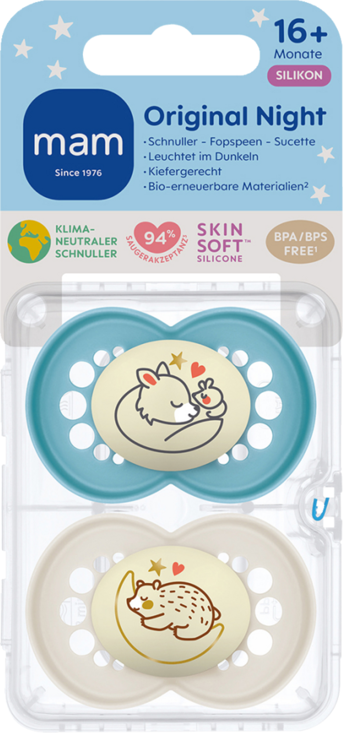 MAM Original Night silikonesut, 16+ måneder, ræv/bjørn