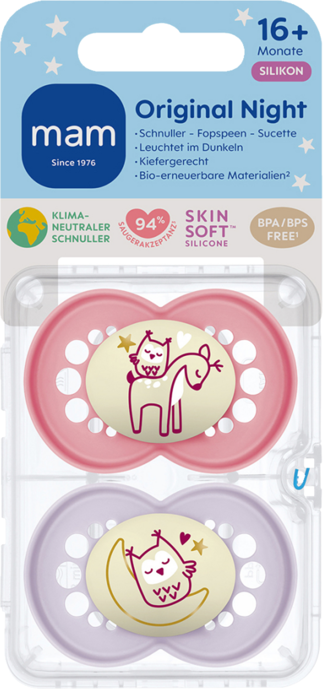 MAM Original Night silikonesut, 16+ måneder, hjort/ugle