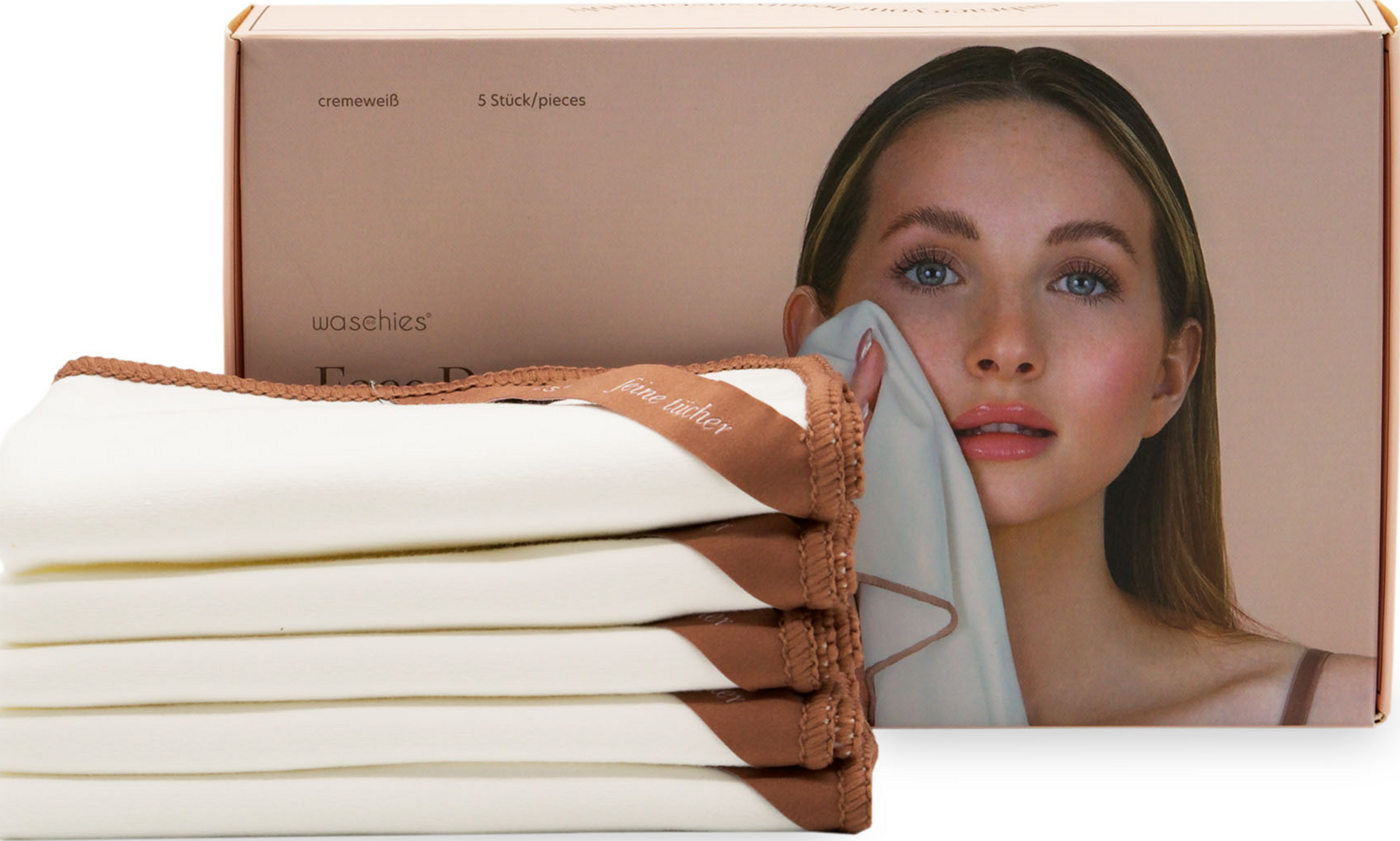 waschies Sæt med 5 fine ansigtsservietter cremehvid